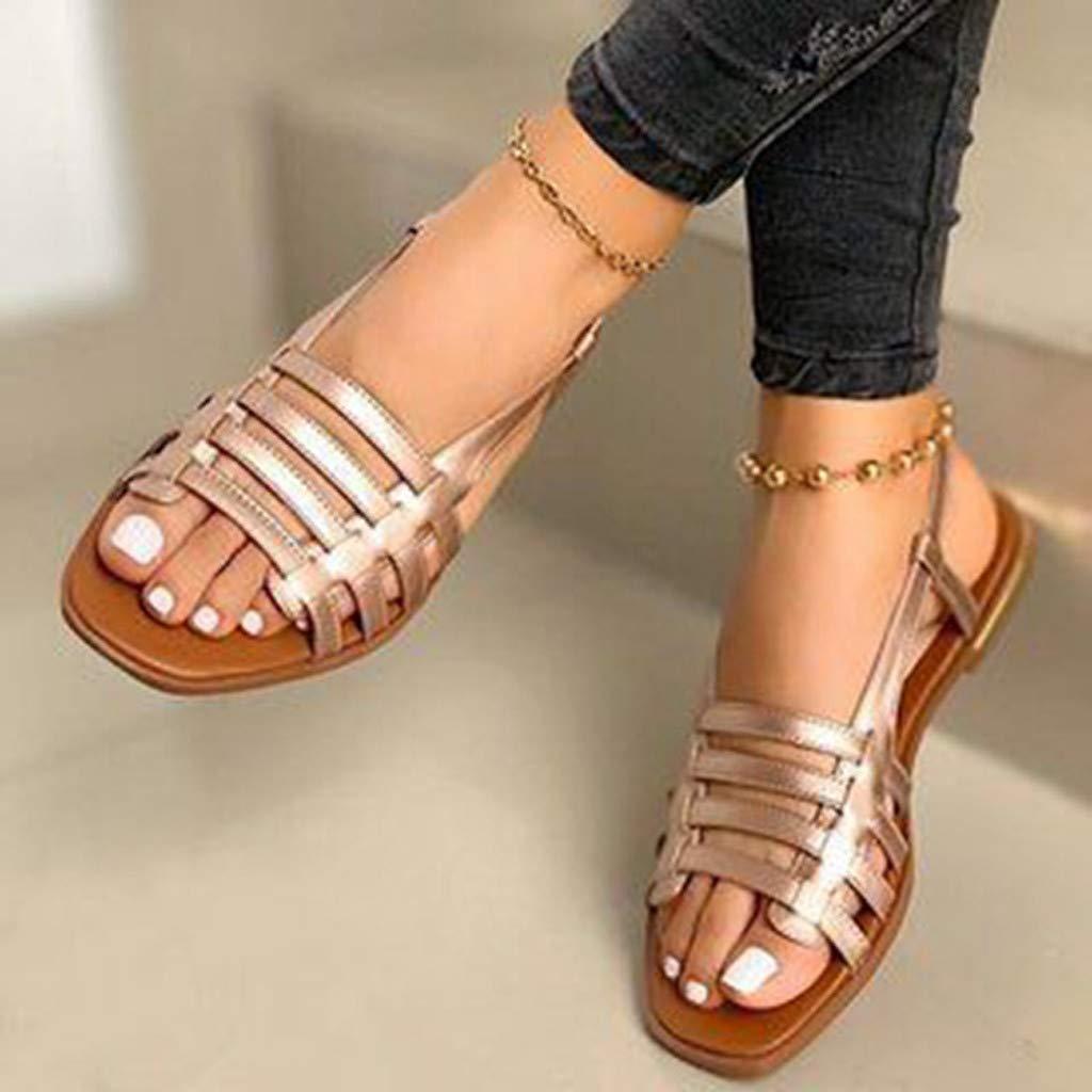 ZBYY ZBYY Womens Open Squared Toe Slip On Slipper Bohemia Comfort Sandals for Women Ladies Summer Flats Gladiator Sandals