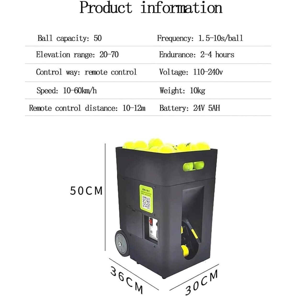 MAHWER MAHWER Portable Tennis Ball Machine, Automatic Tennis Ball Launcher, Adjustable Angle, Speed, Rotation, for Beginners Solo Training Sports, 50 Large Capacity
