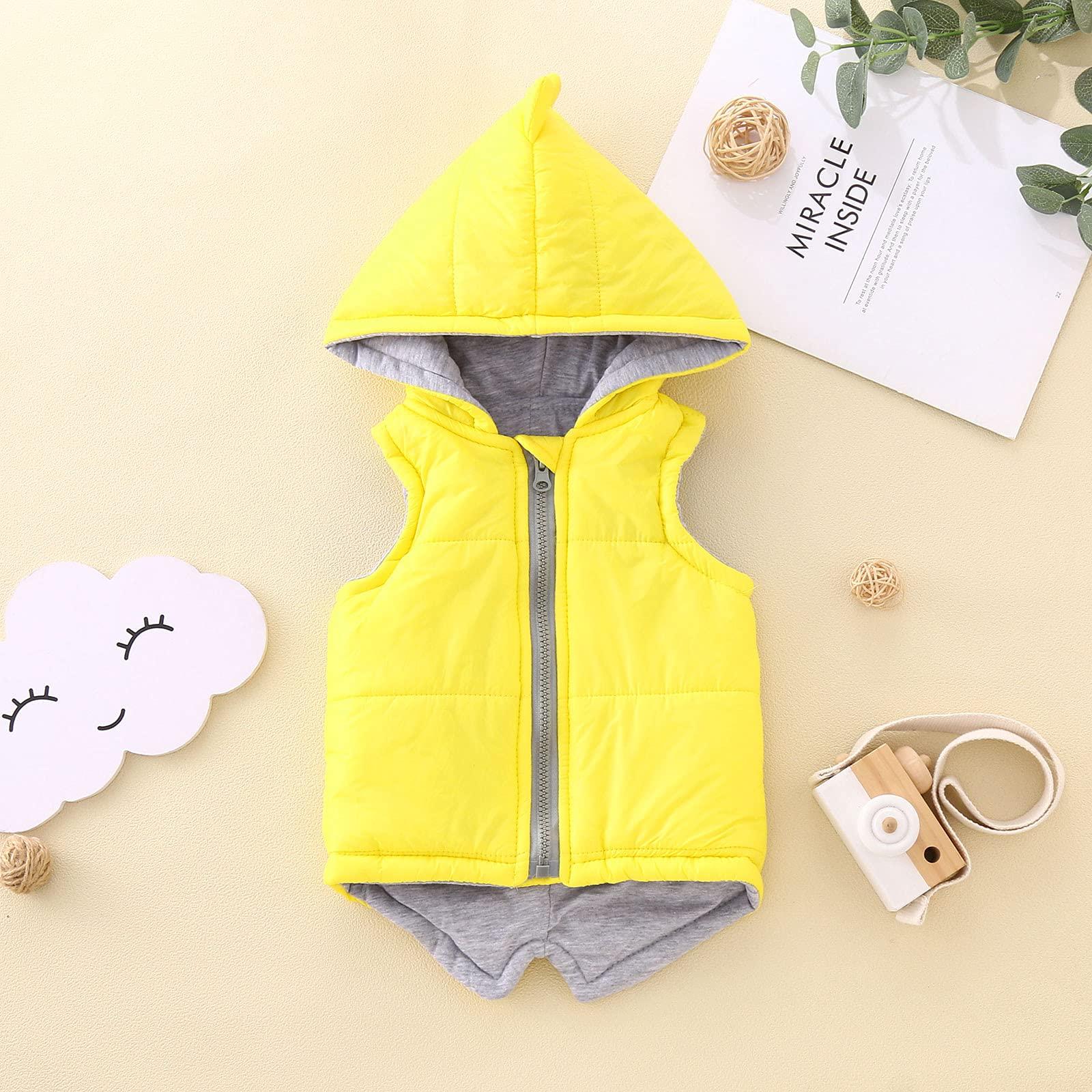 YDNGF Toddler Baby Girl Hoodies Vest Outwear 3D Dinosaur Sleeveless Waistcoat Warm Jacket 6M-6Y (Yellow, 18-24 Months)