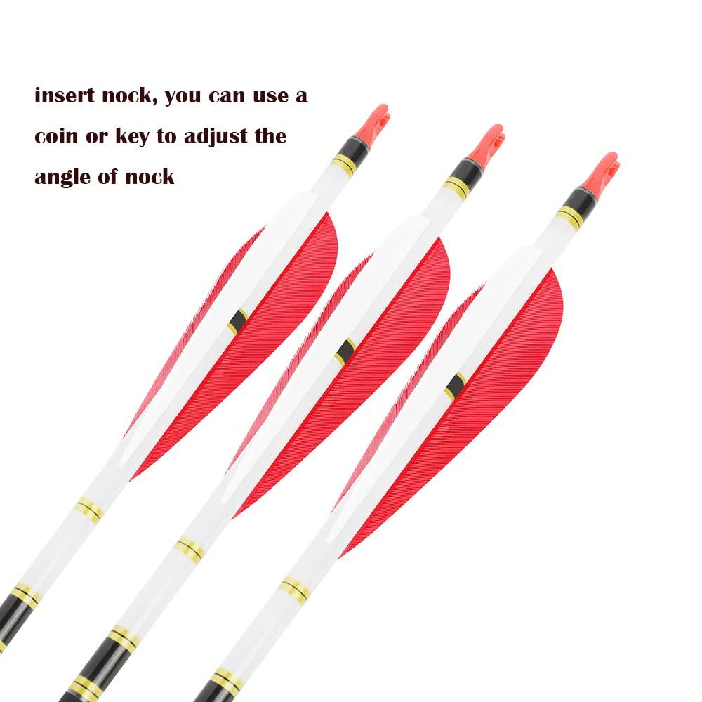HNZMDY HNZMDY 30 inch Archery Carbon Arrows 500 Spine Hunting Arrows with 4\" 5\" Turkey Feather Fletching 100 Grain Points for Recurve Compound Bow Target Practice (4 inch Arrow Feather, 12 pcs Arrow)