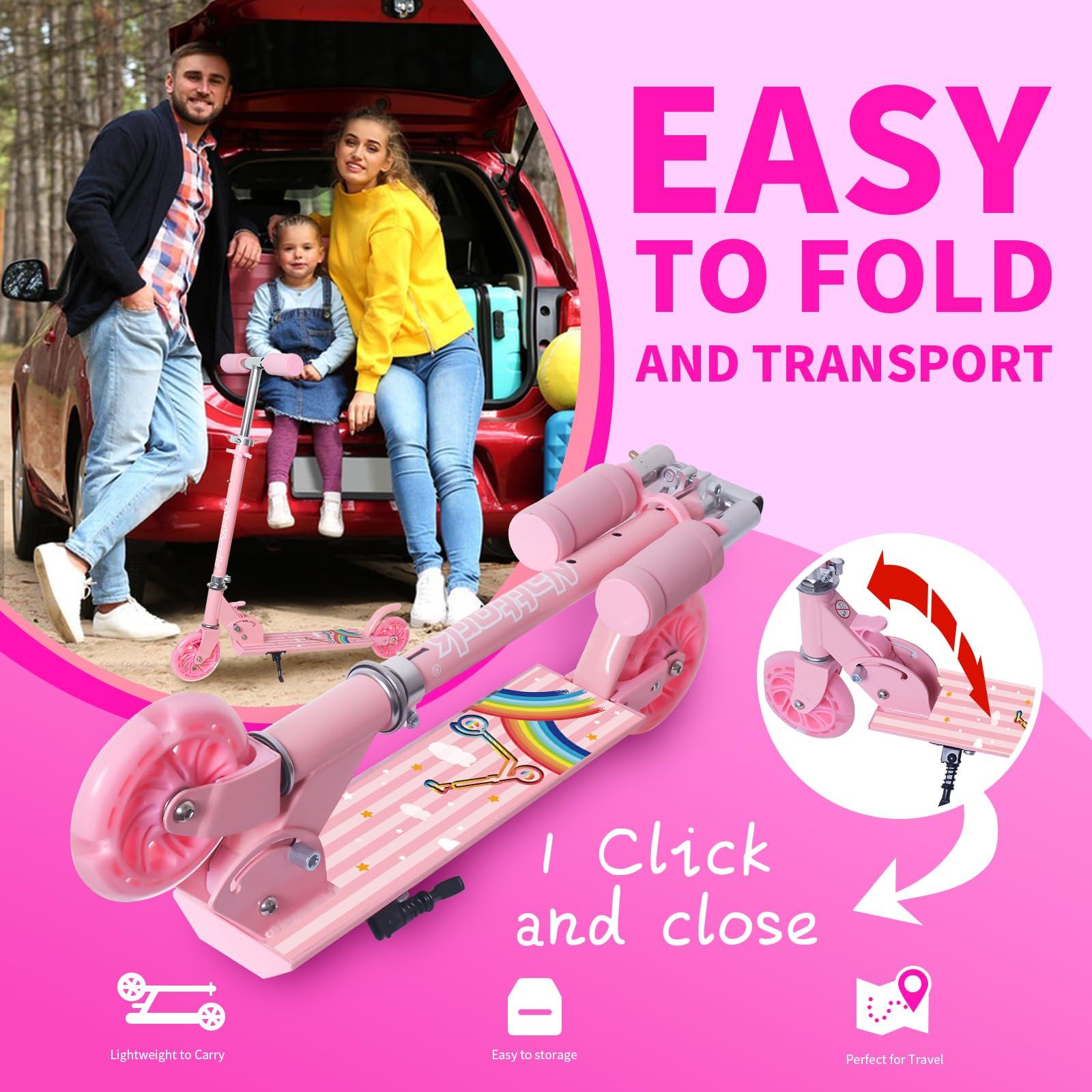 Nattork Nattork Scooter for Kids Ages 3-8 Kick Kids Scooters for Girls & Boys Light up Wheels Portable Lightweight Folding Design with Reducing System and Adjustable Height Handlebars and up to 110 Lbs