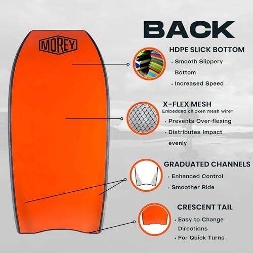Morey Morey Mach 7 Bodyboard - PE Core, TC8 Deck, HDPE Slick, Single Power Rod Stringer, Crescent Tail, with Channels for Bodyboarding Surfing Waves Ocean Summer Fun Beach (42")