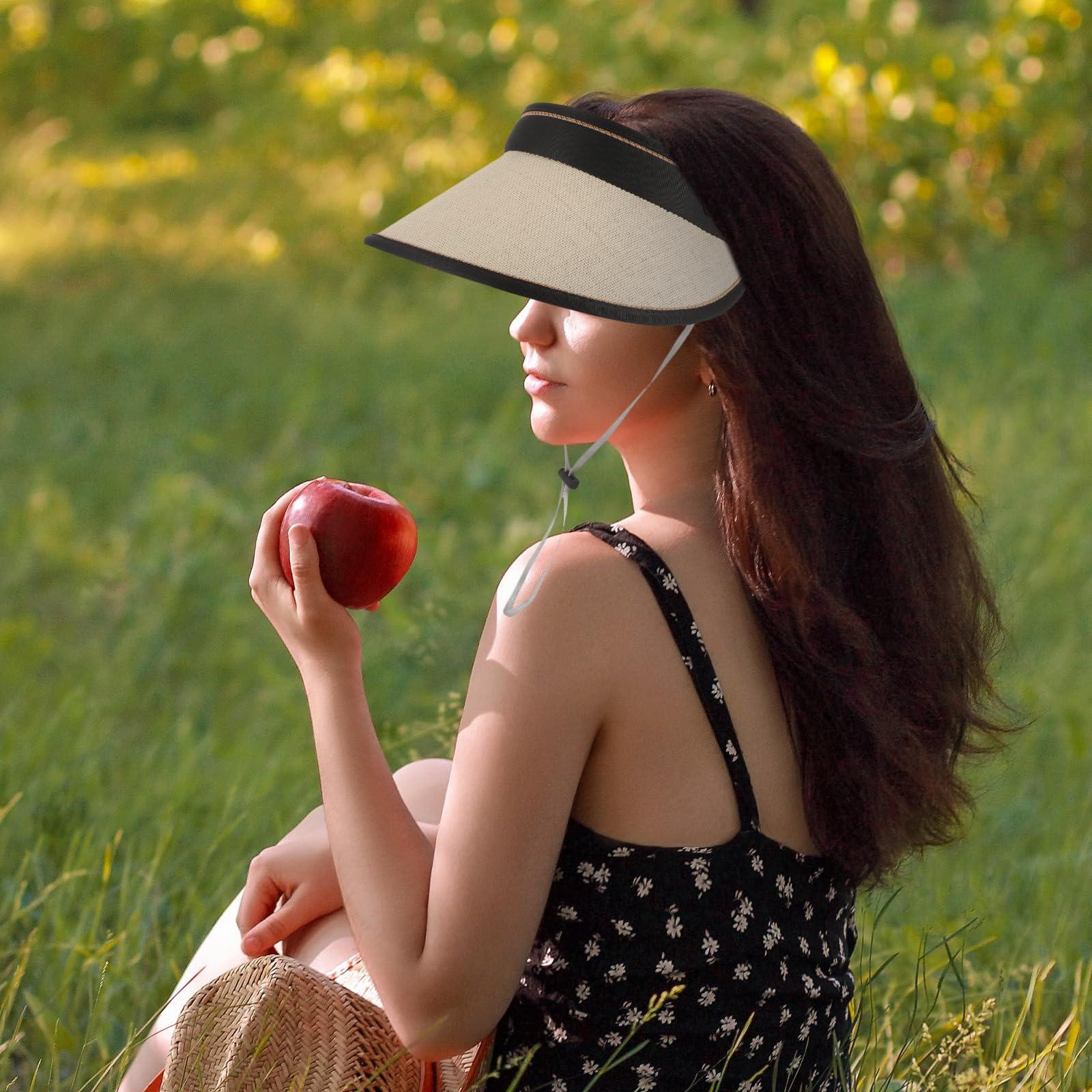 WRITWAA Packable Straw Sun Hat for Women - Wide Brim Uv Protection Visor, Foldable Beach Hat for Summer Outdoor Activities