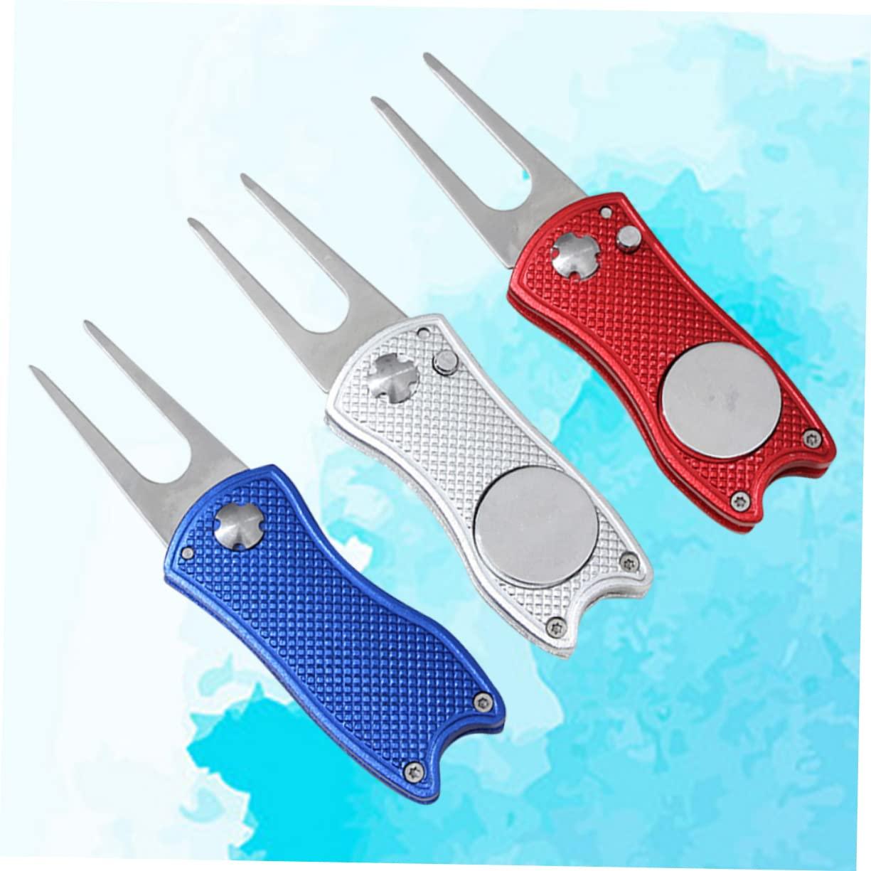 Happyyami Happyyami Golf Fork 3-Piece Divot Repair Tool Ball Marker Set Lightweight Portable Made of Stainless Steel for Golfers