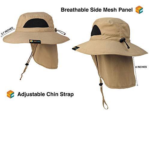 SUN CUBE SUN CUBE Fishing Hat Sun Hat for Men, Women, Hiking Sun Hat with Neck Flap, Wide Brim, Chin Strap, Safari Summer Bucket Boonie Hat, UPF 50+ Outdoor Protection, Packable Breathable Mesh (Tan)