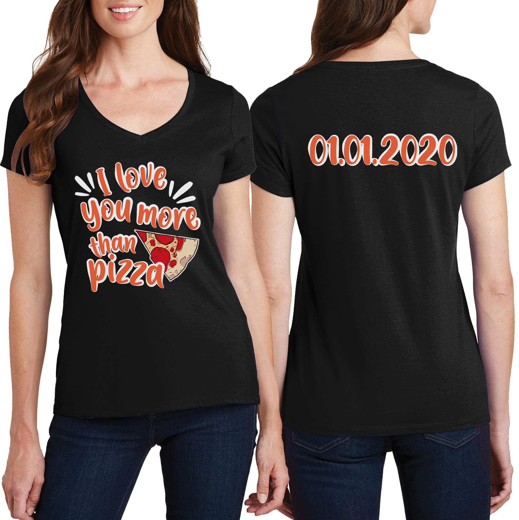 TEEAMORE Women Custom V Neck T Shirts Design Your Own Add Picture Photo Text Two Sided Black