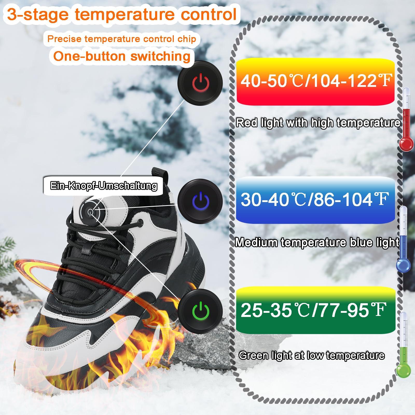 Heizung.shoes Heated Shoes for Men Rechargeable, Heating Sneakers for Women, 4000mAh Electric Self Heating Shoes Up to 20 H, Camping Foot Warmers for Outdoors Work Fishing Hunting Skiing Cycling (Gray, 7.5)