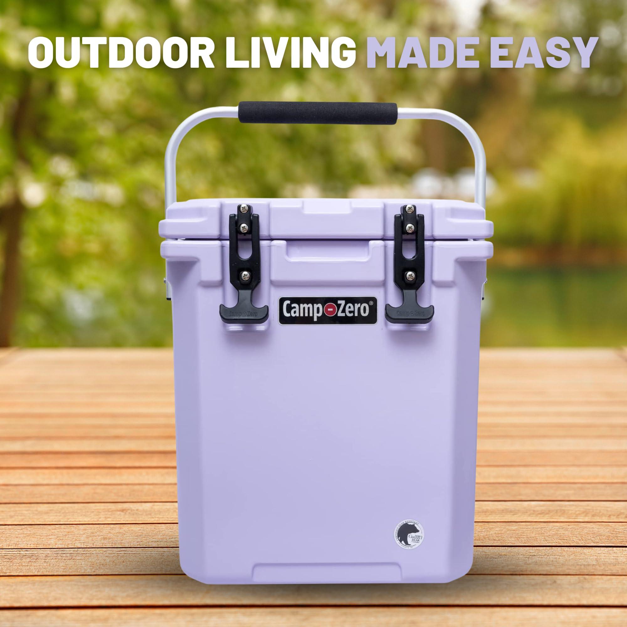 CAMP-ZERO CAMP-ZERO 16L Tall Cooler/Ice Chest with 2 Molded-in Cup Holders & Folding Aluminum Handle | Thick Walled, Freezer Grade Cooler with Secure Locking System & Removable Divider (Lavender)