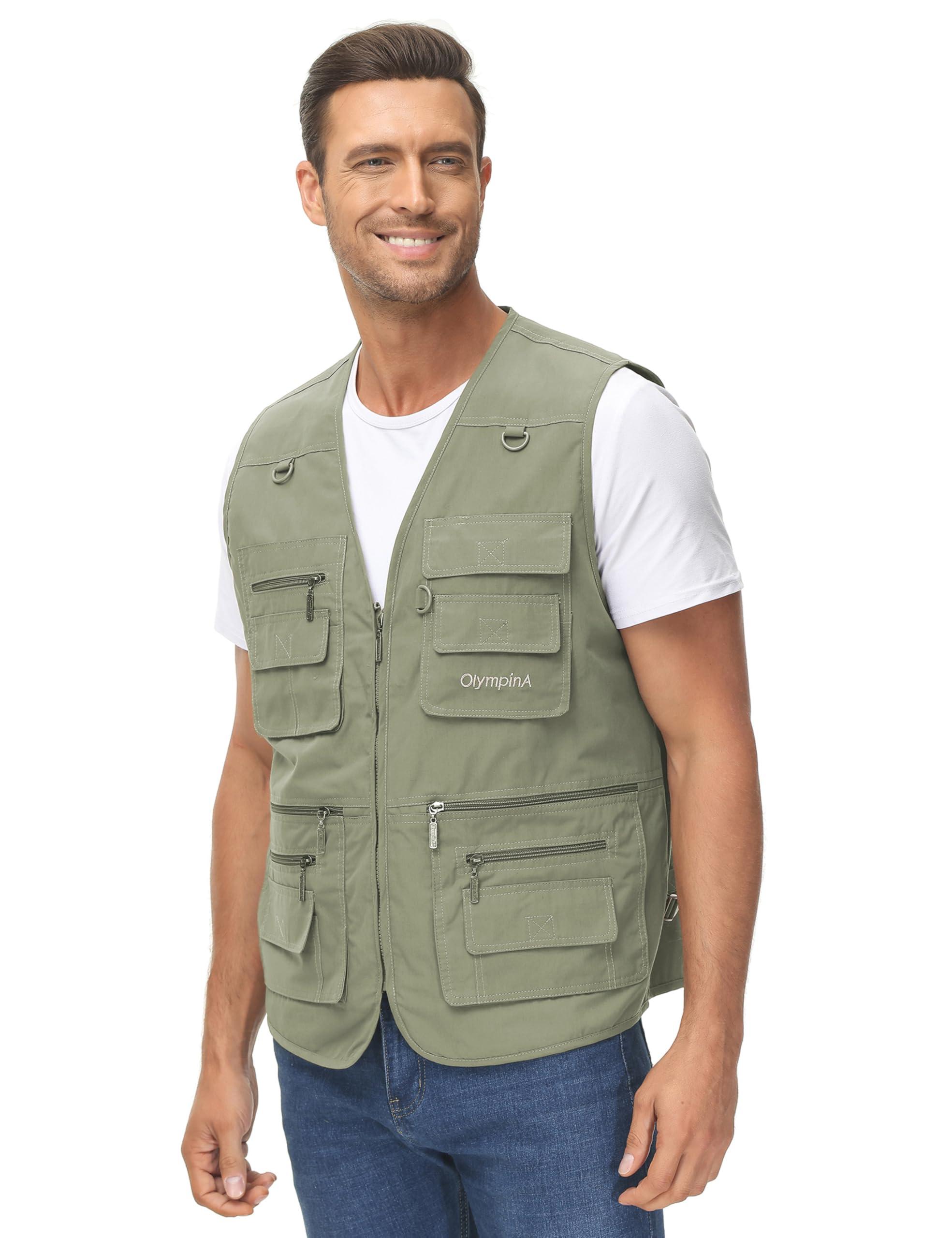 Lentta Lentta Men's Fishing Vest Summer Outdoor Lightweight Work Photo Vest 16 Pockets(Poplin Green-M)