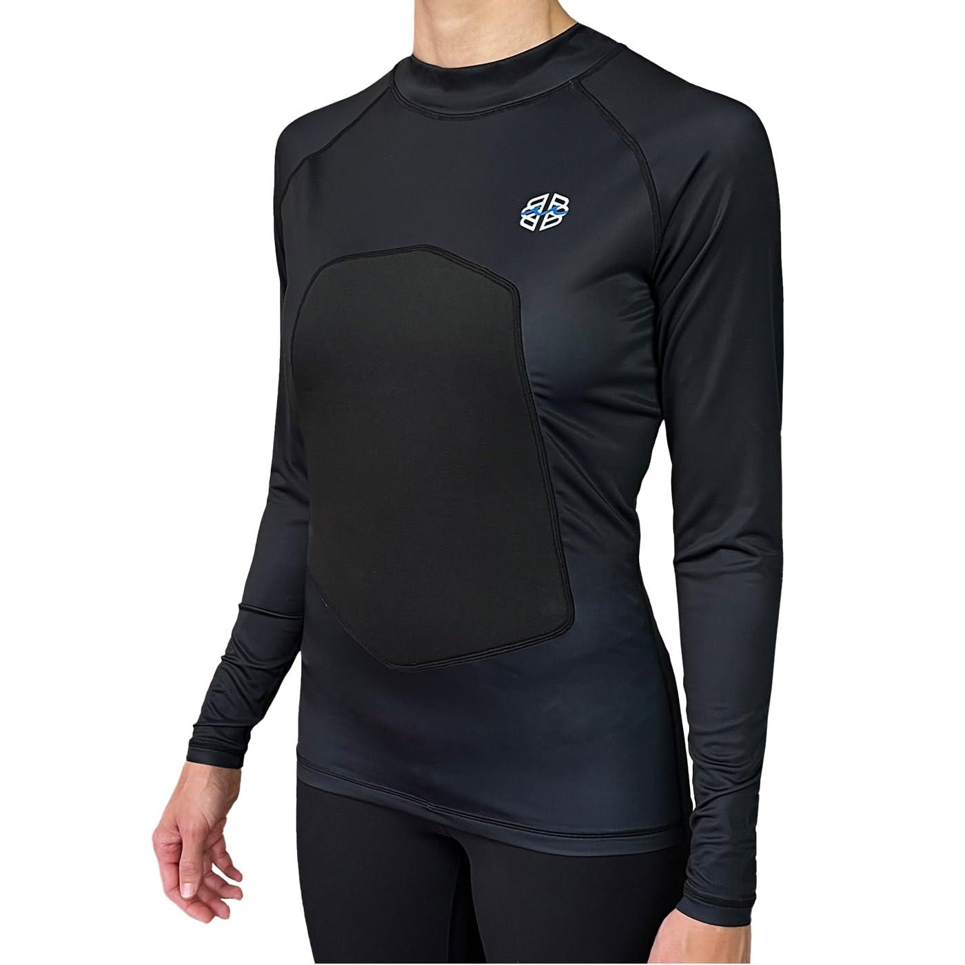 RIBBY RIBBY SPF 50+ Padded Rash Guard for Surfing, Boogie, Scuba Black