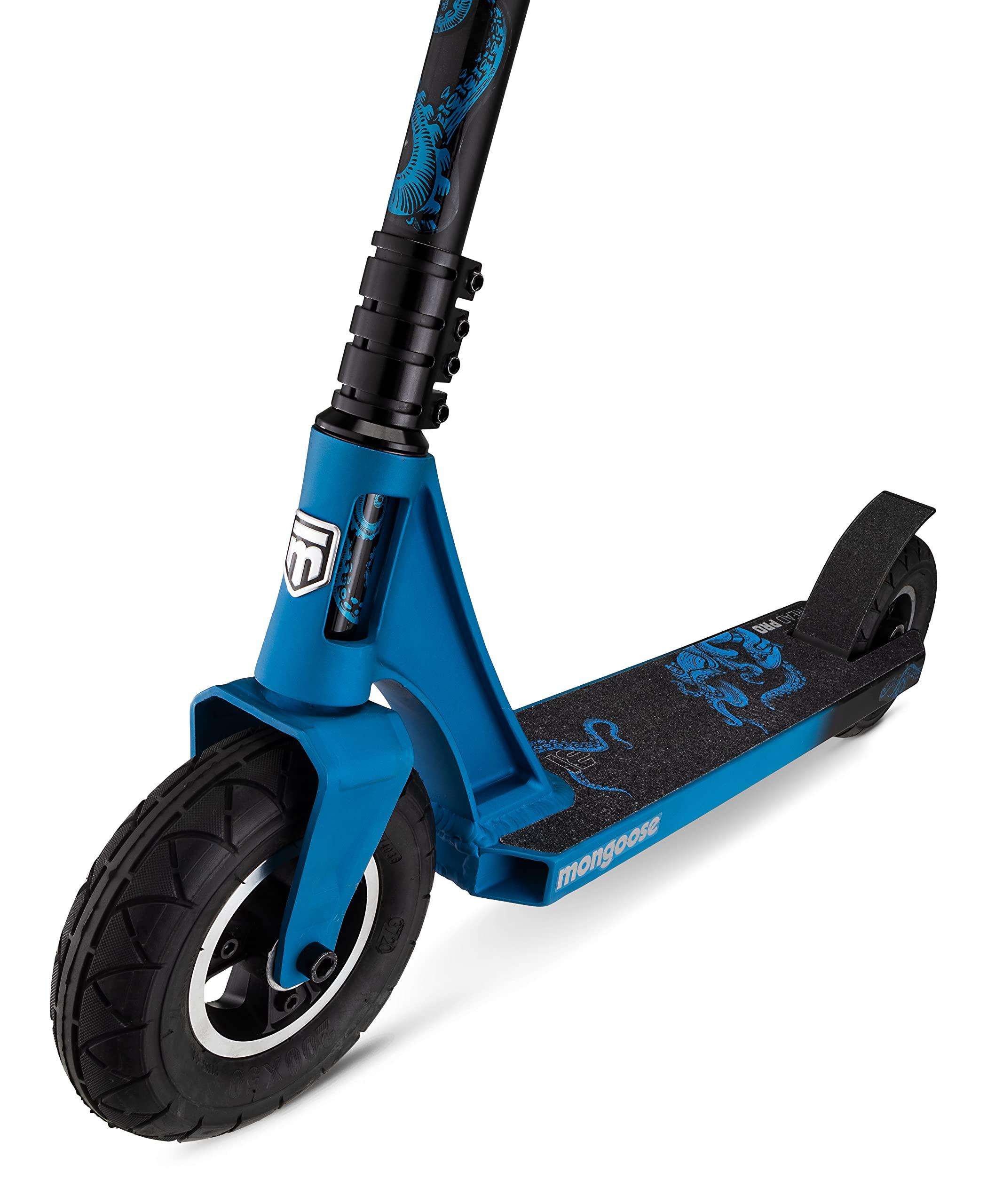 Mongoose Mongoose Tread Pro Youth/Adult Freestyle Dirt Kick Scooter, Ages 8 Years and Up, Air Filled Tires, Max Rider Weight 220 Pounds, Black/Blue