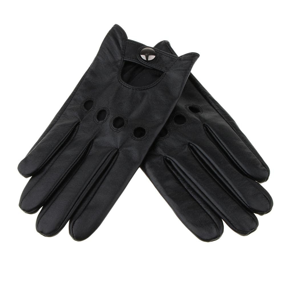 pistro pistro Mens Vintage Leather Driving Gloves Lined Screen Touch Drive Gosling Gloves - Black, L