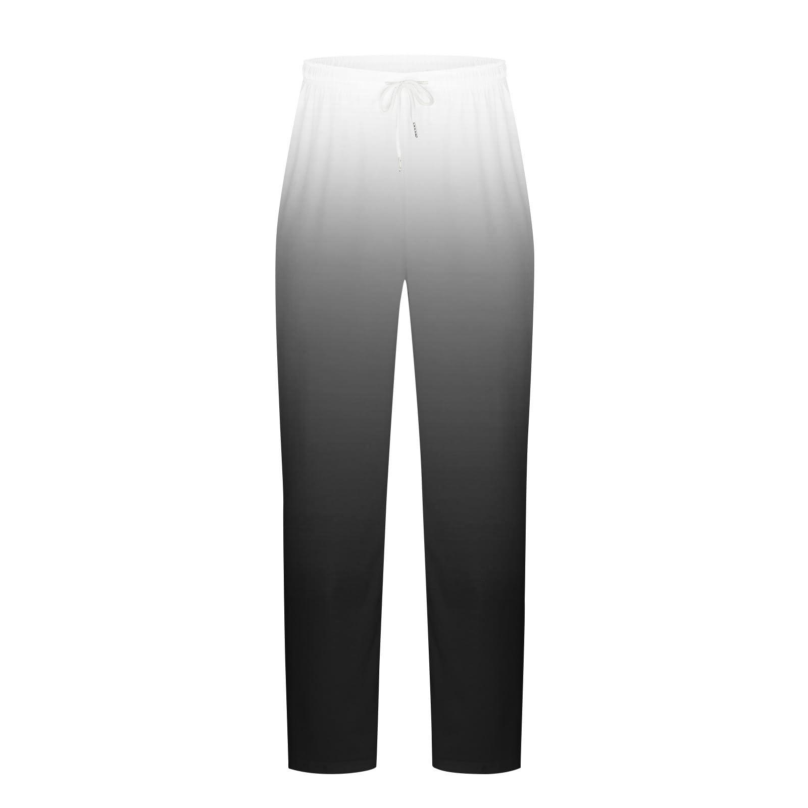 Ctreela Ctreela Men Trendy Loose Fit Pants Lightweight Beach Pants Summer Fall Drawstring Gradient Sweatpants Ombre Comfy Yoga Pants Black