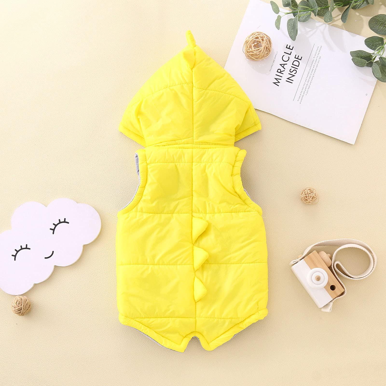 YDNGF Toddler Baby Girl Hoodies Vest Outwear 3D Dinosaur Sleeveless Waistcoat Warm Jacket 6M-6Y (Yellow, 18-24 Months)