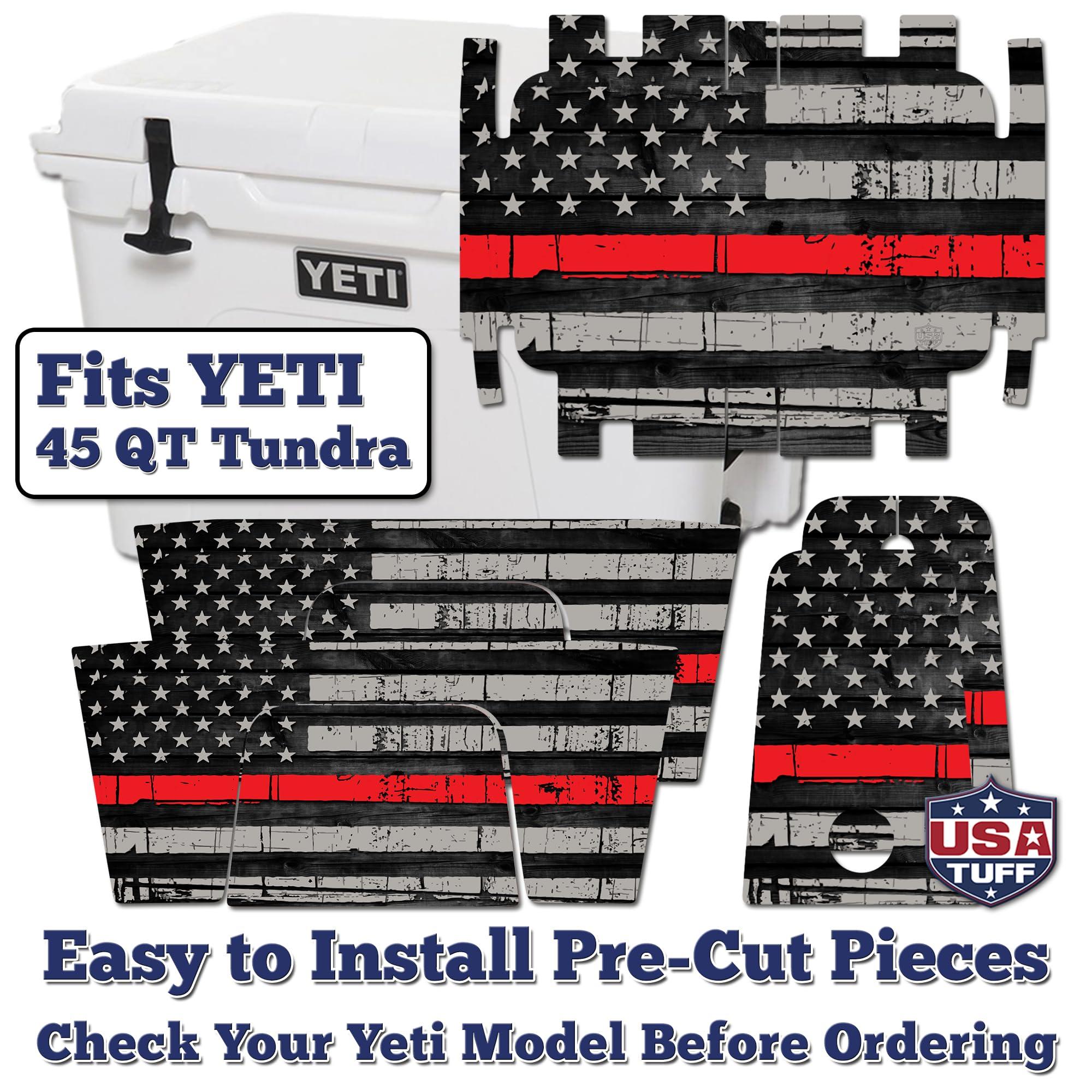 USATuff USATuff Vinyl Cooler Full Kit Compatible with YETI 45 qt Tundra | Easy Peel & Stick Application Cooler Skin Decal Wrap | Durable Pre-Cut Pieces | Made for Outdoor Use - Thin Redline Flag