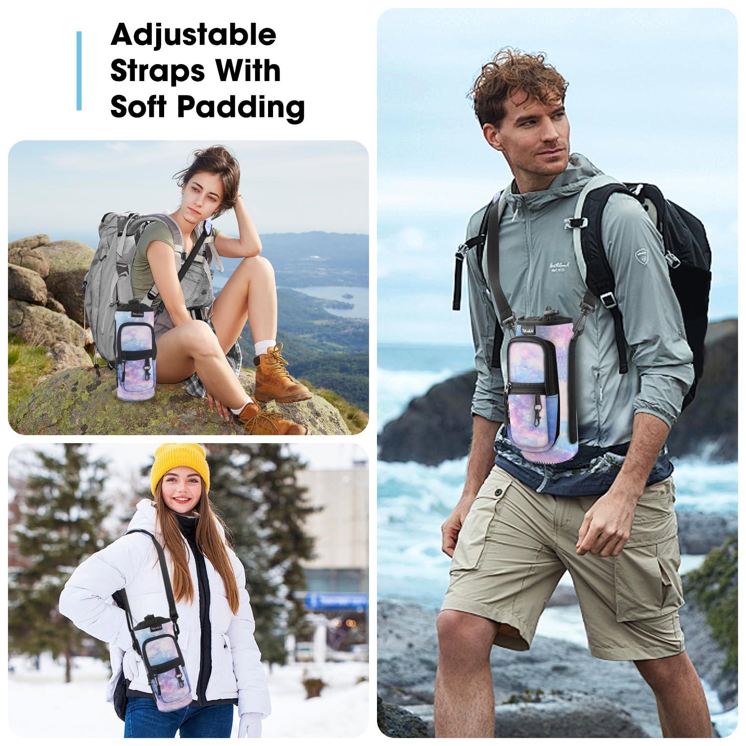 ToLuLu Water Bottle Carrier Bag 25/32/40oz with Phone Pocket, Insulated Neoprene Adjustable Shoulder Strap Water Bottle Pouch Case,Crossbody Water Bottle Holder Sling Sleeve for Women Men, 25OZ Blue Purple