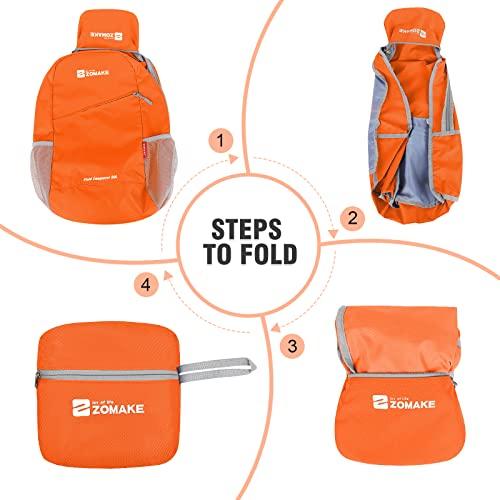 ZOMAKE ZOMAKE Lightweight Packable Backpack 20L - Foldable Backpack Small Daypack Hiking Backpack Water-Resistant Day Bag for Travel(Orange)