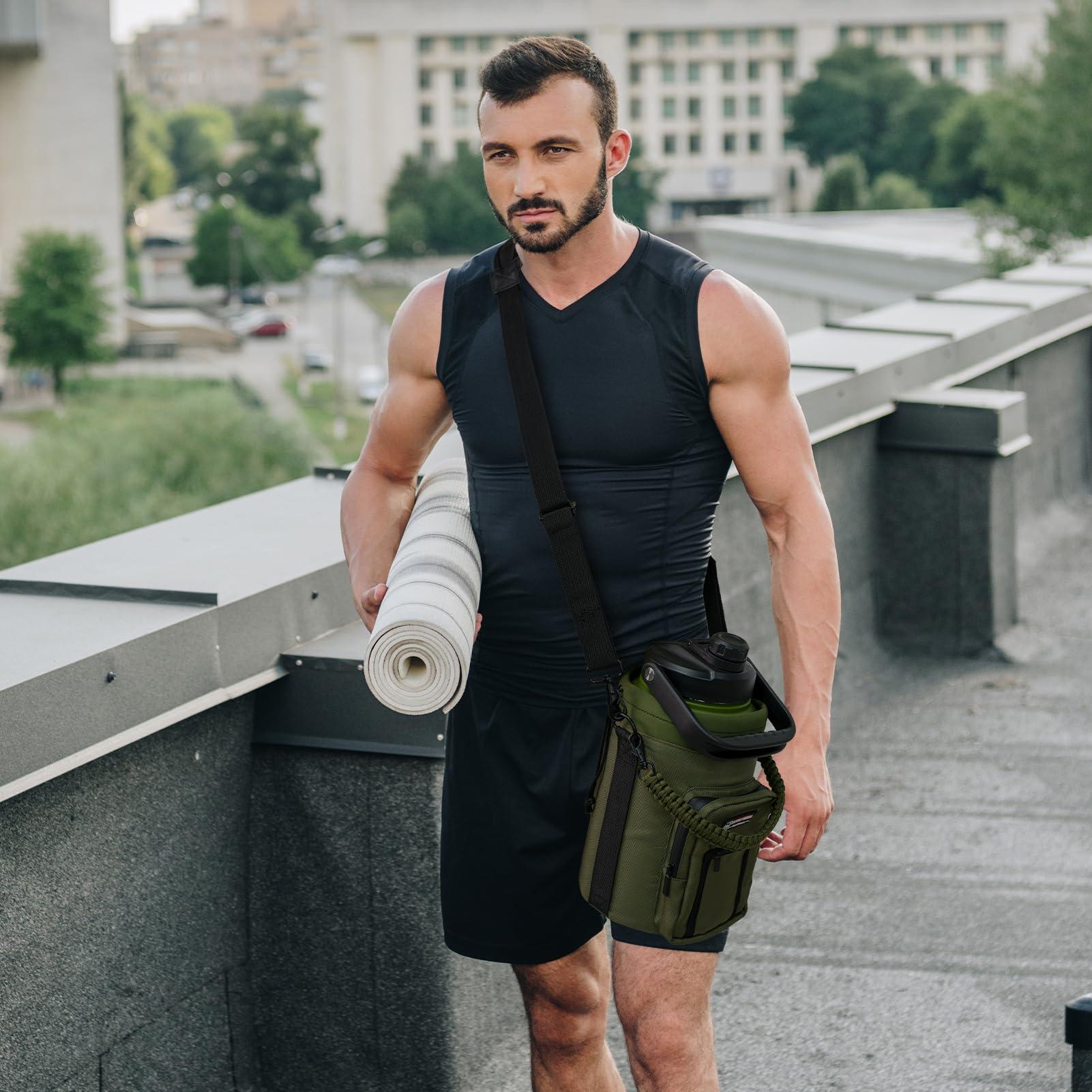 NATURE PIONEOR NATURE PIONEOR Insulated Water Bottle Holder with Shoulder Strap for One Gallon 128OZ Sports Water Jugs Bottles, Carrier/Pouch Sleeve for Outdoor Camping, Hiking,Gym