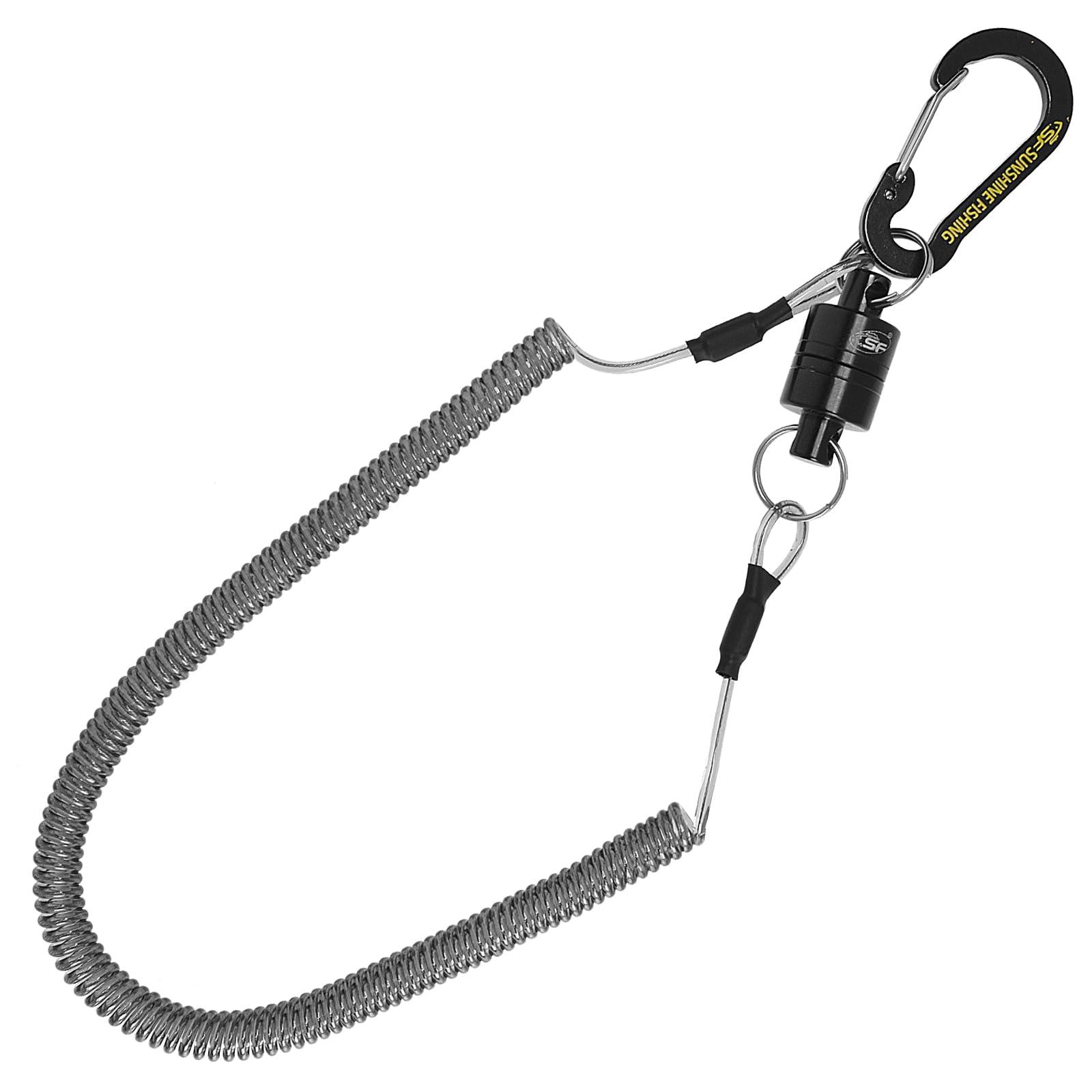 SF SF Strongest Magnetic Release Holder Keychain Fly Fishing Net Retractor Magnet Clip with Coiled Lanyard Carabiner - Black