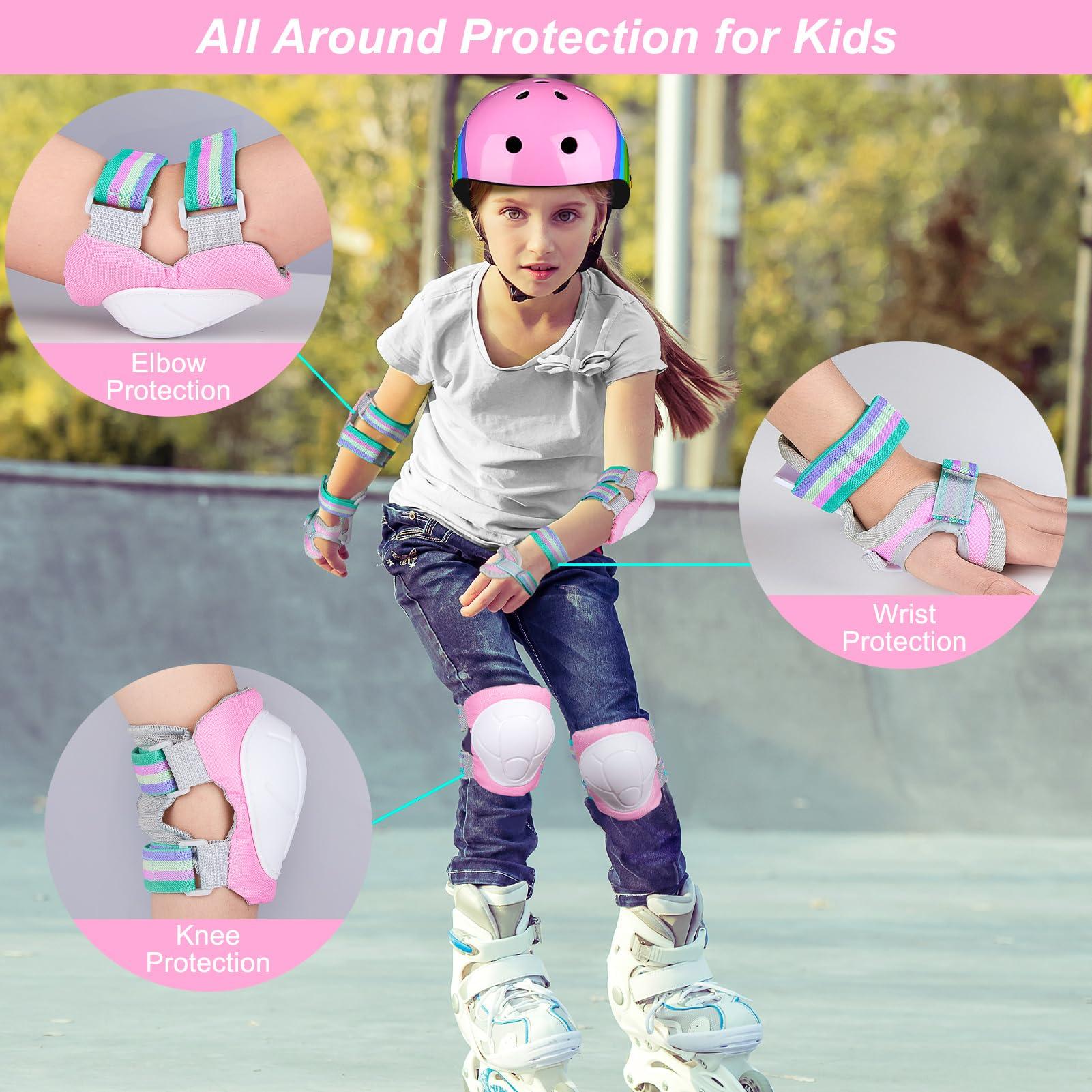 Unicorn Catcher Kids Bike Helmet, Kids Helmets Ages 5-8 with DIY Stickers Kids Knee Pads and Elbow Pads Set Unicorn Toddler Helmets Adjustable Girls Helmet for Age 3-5-8 fit Skateboarding, Roller Skates, Scooter