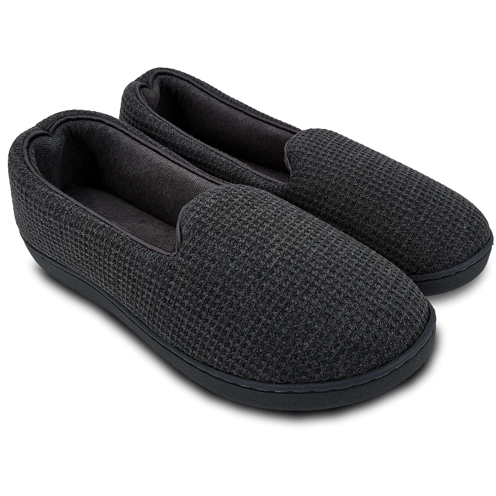 ofoot ofoot Womens Comfortable Memory Foam House Slippers Indoor Flat Shoes With Back Cotton Terry Cloth Lining Non Slip Soles (Charcoal Grey, US 9.5-10)