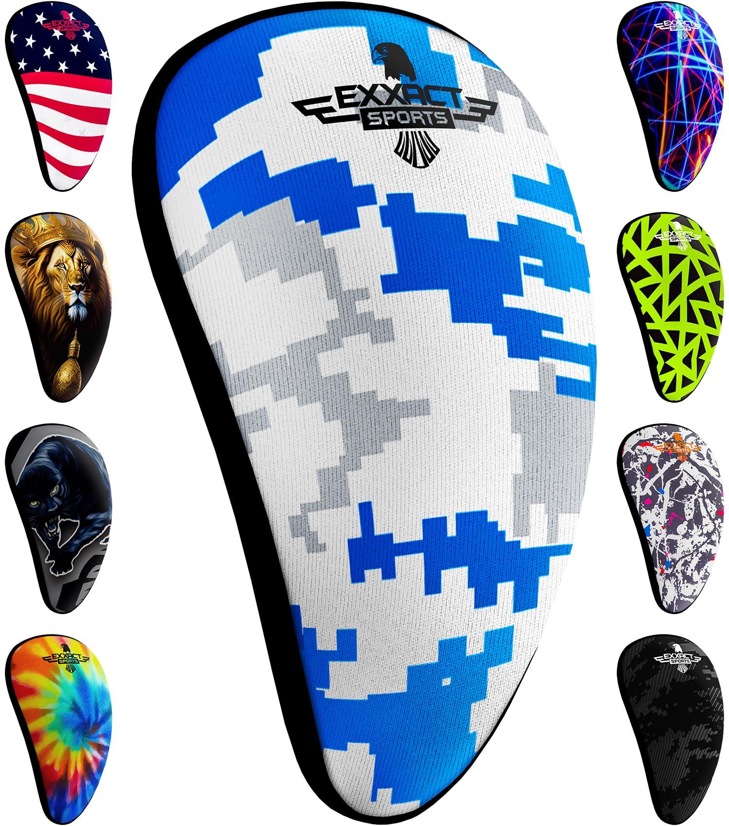 Exxact Sports Exxact Sports Lightweight Athletic Cup Mens & Boys with Soft Rim Comfort for Superior Support, Baseball Cup Youth Boys for T-ball, Football, Lacrosse, Hockey Groin Protector (X-Large, White/Blue Camo)