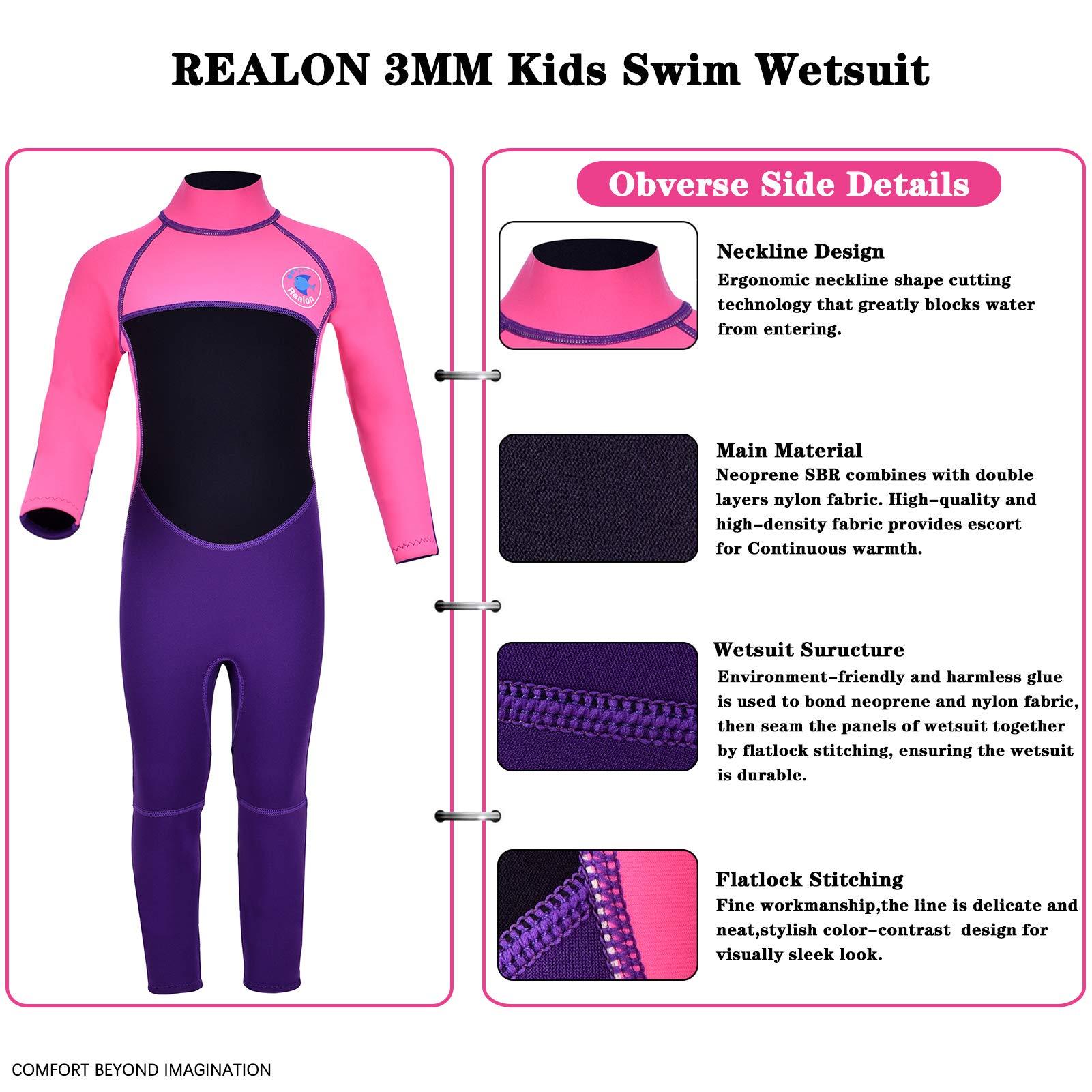 REALON REALON Kids Wetsuit for Girls Boys Toddler and Youth 3mm Neoprene Child Full Wet Suits Warm in Cold Water Thermal Swimsuit Back Zip for Swimming Diving Jet Skiing Surfing