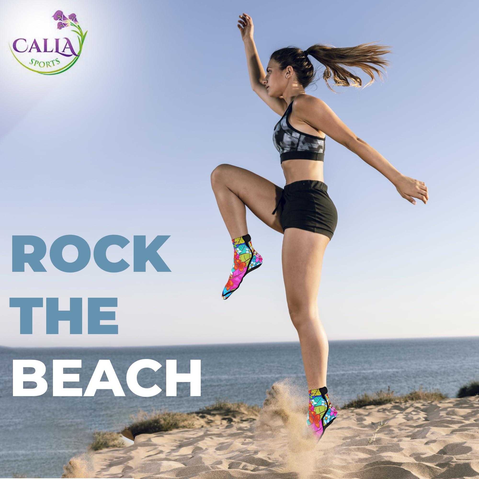 CallaSports CallaSports Neoprene Beach Socks - Water and Sand Socks for Men and Women (X-Large, Hawaiian Flowers)