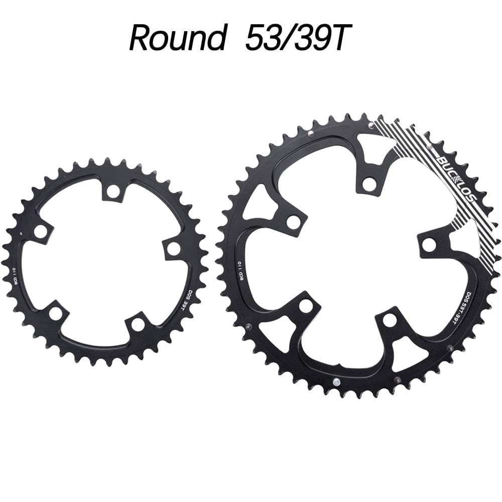 BUCKLOS BUCKLOS 110BCD Bike Chainring Set with Pin, Double Round 5 Bolts Aluminum Chainring 50T 34T 52T 36T 53T 39T for Road Bike Bicycle Fits 8 9 10 11 Speed Chains