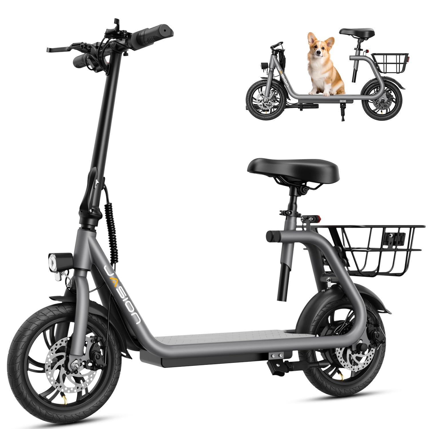 Jasion Jasion Electric Scooter Adults, 650W Peak Motor Electric Scooter with Seat Up to 20MPH, 20 Miles Ranges Foldable E-Scooter for Adults, Sports Scooters for Commuting with Basket(JS3)