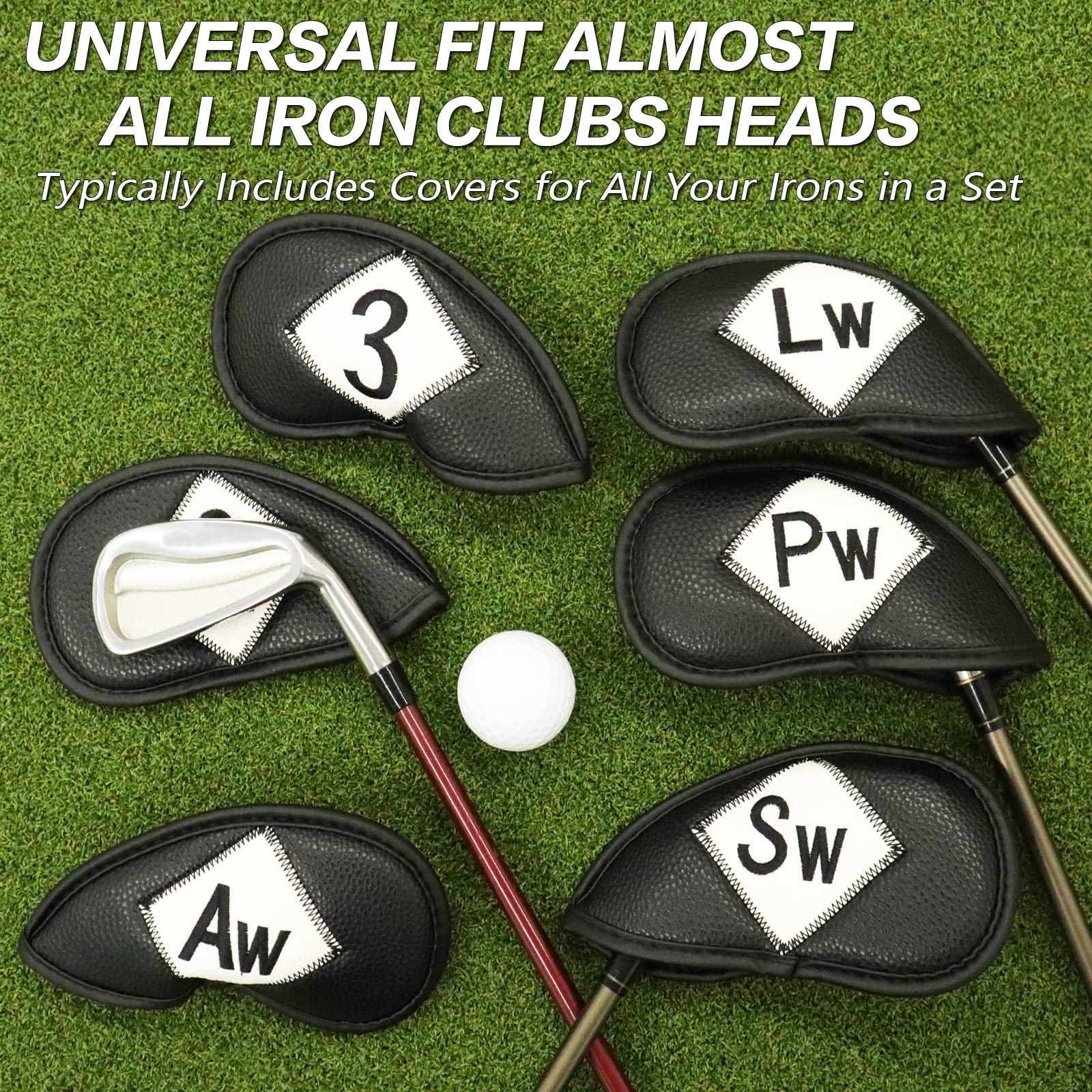 FINGER TEN FINGER TEN Golf Iron Head Covers Value 8/11/12 Piece Set, Synthetic Leather Deluxe Club Headcover, Universal Fit Main Iron Clubs Gift Set (Both Side-Black)