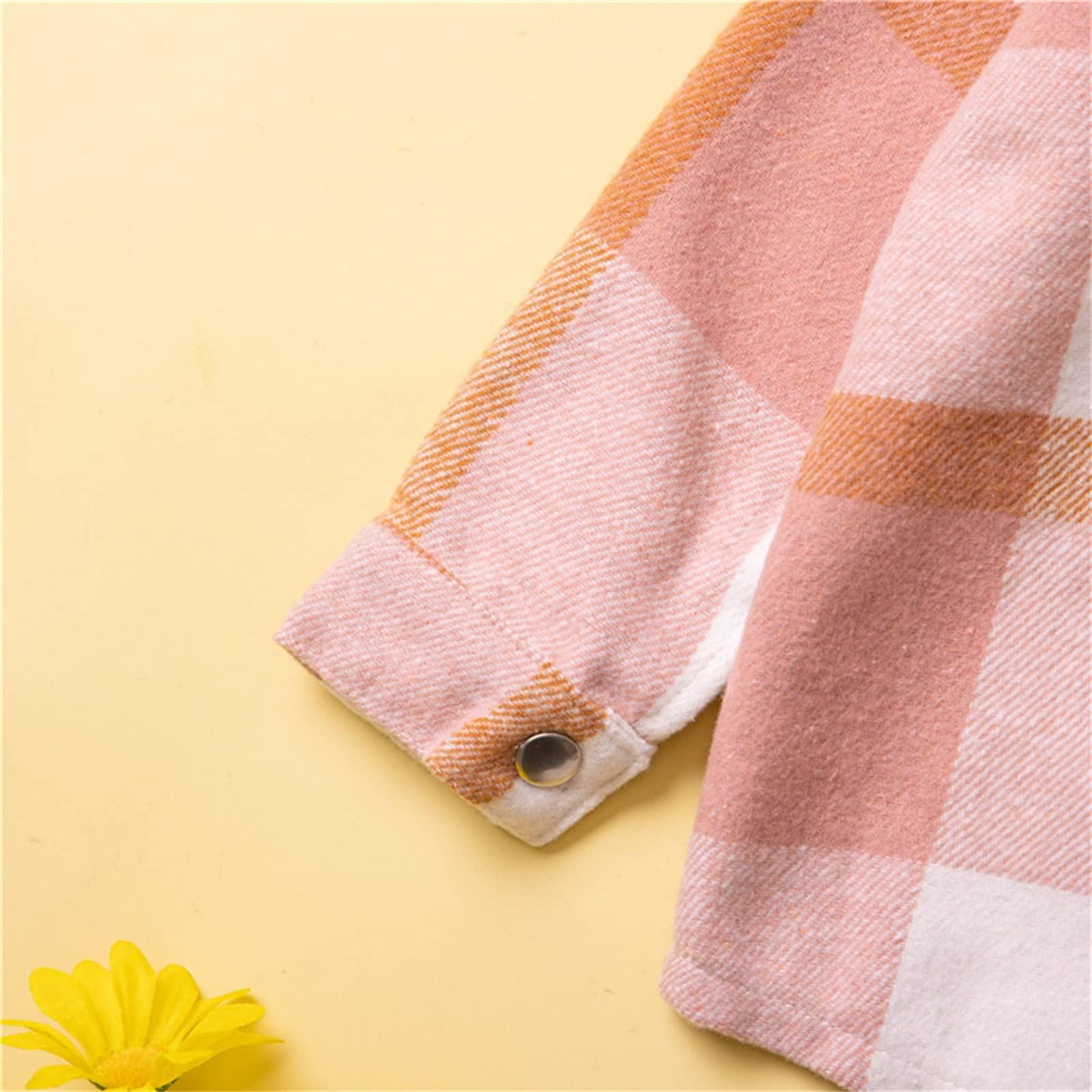 NineFit Basics Toddler Baby Boy Girls Flannel Shirts Jacket with Bow Plaid Long Sleeve Button Down Shacket Toddler (Pink, 12-18 Months)