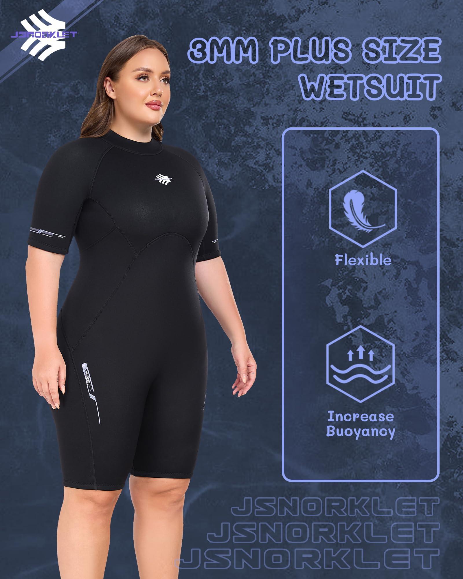 JSNORKLET JSNORKLET Plus Size Wetsuit for Women, 3mm Back Zipper Neoprene Diving Suits for Diving Snorkeling Surfing Swimming
