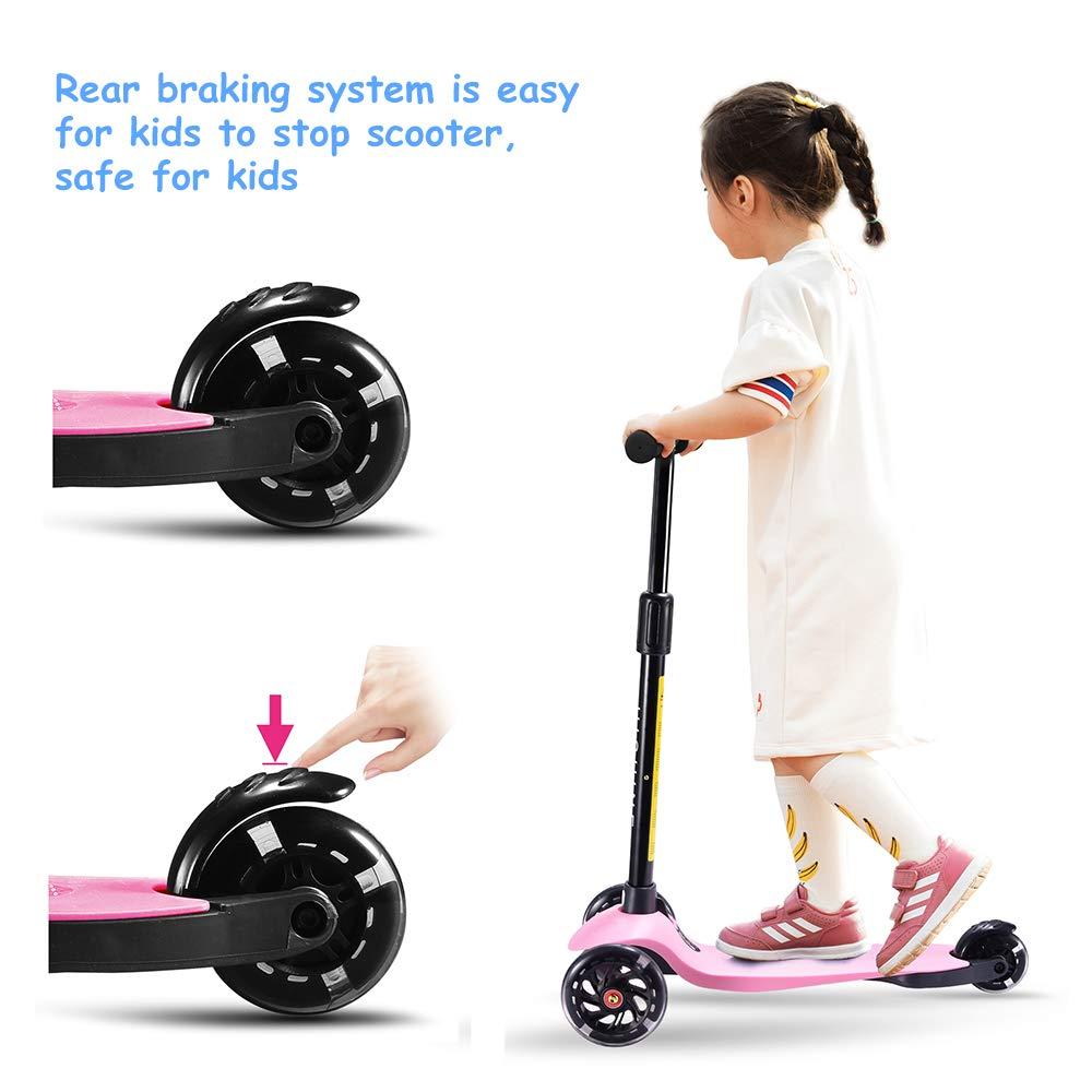 Hishine Toddler Scooter for Kids 3 Wheels Scooter for Boys Girls Kick Scooter with PU Flashing Wheels, Adjustable Height, Lean to Steer,Fits Children Ages 2-5 Years Old, Pink