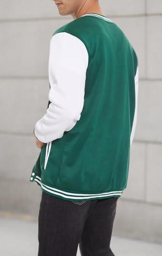 babyhealthy Men's Bomber Jacket Varsity Baseball Jackets Windbreaker Lightweight Slim Fit Button Down Letterman Jacket Green