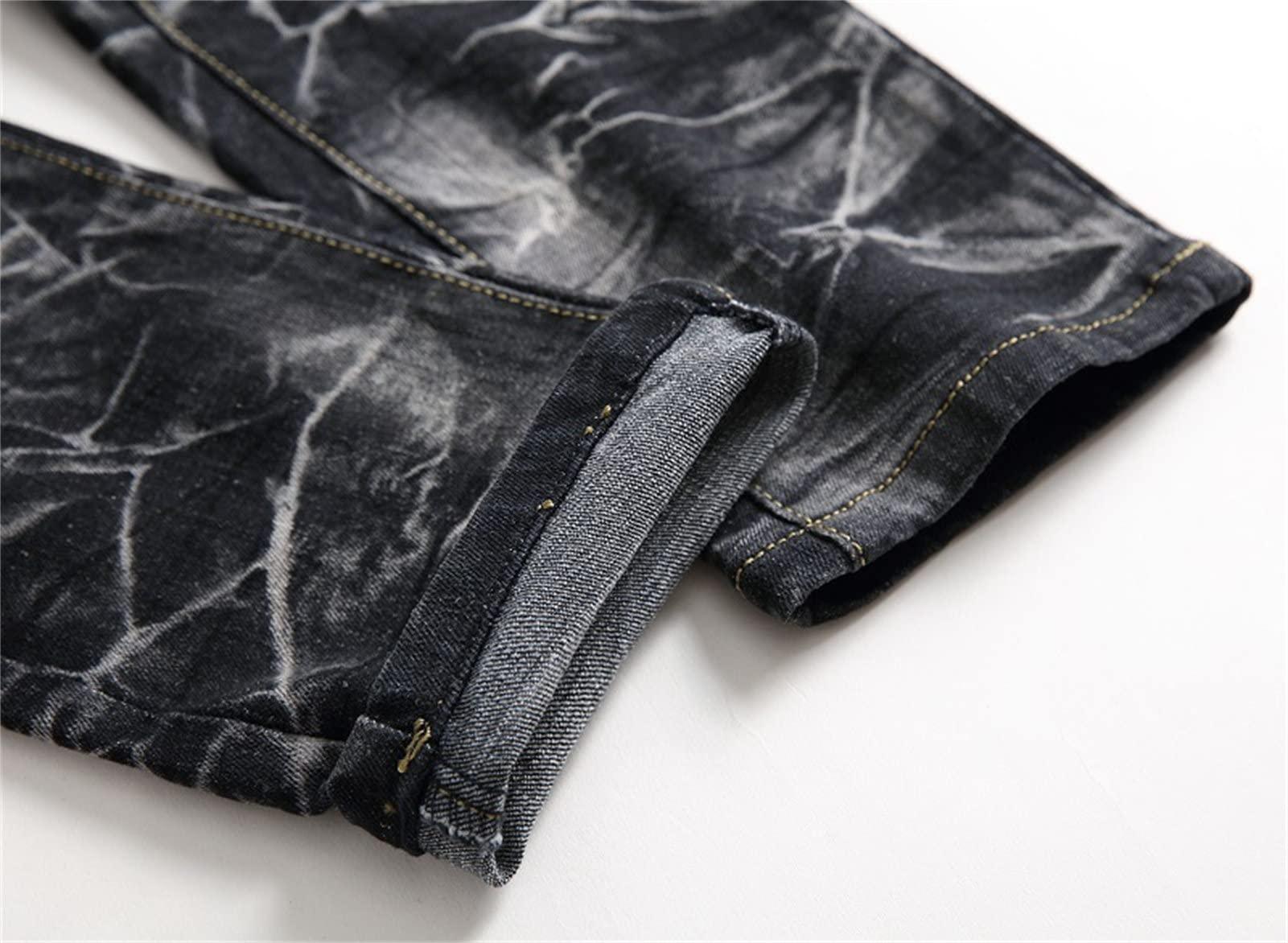 JEsilunmaMY JEsilunmaMY Men's Patchwork Jeans Pants Mid Rise Washed Distressed Denim Pants Casual Stretch Straight Leg Jeans with Pockets (Black,36)