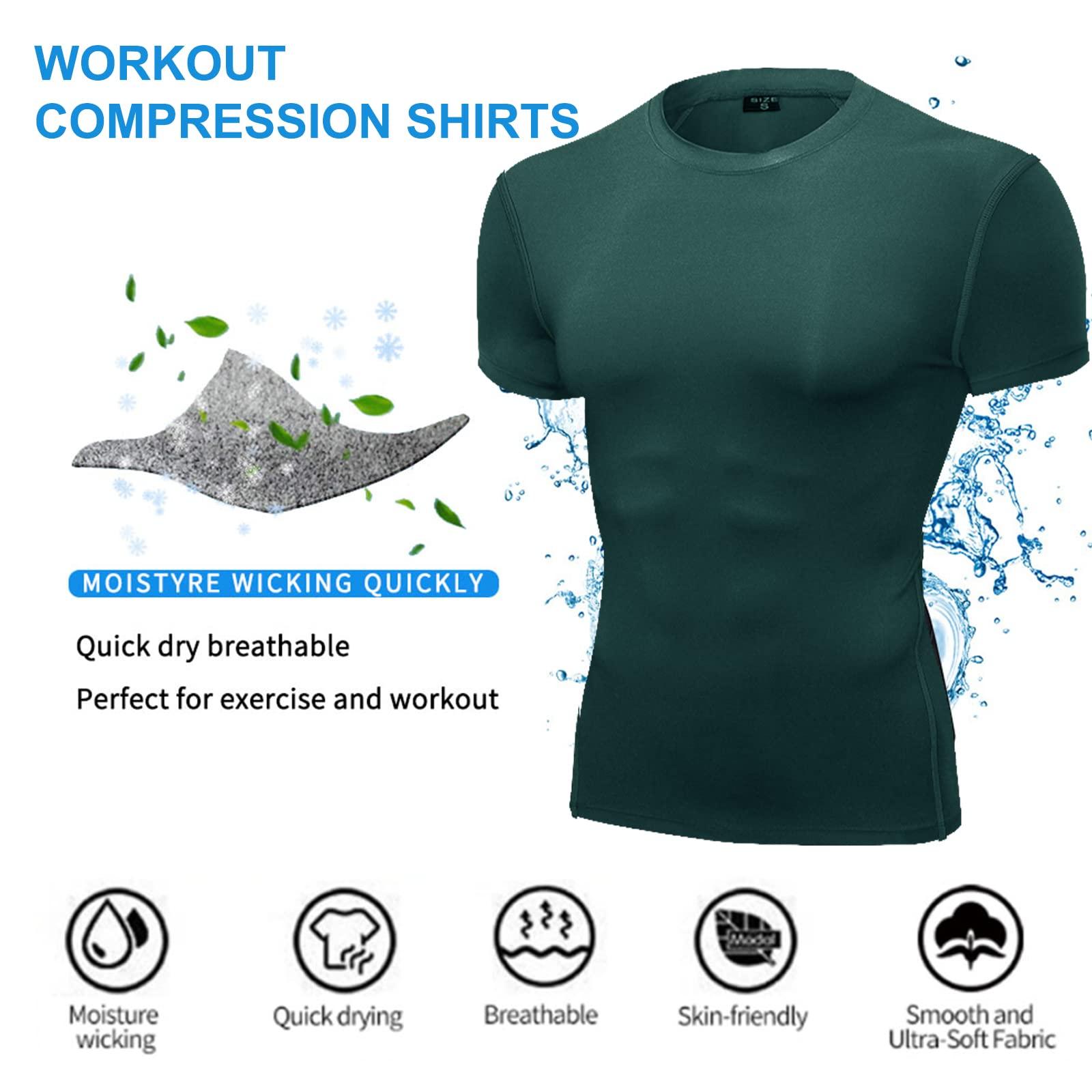 SPVISE SPVISE Dark Green Men's Compression Shirts Short Sleeve Cool Dry Athletic Workout Gym T-Shirt Top Activ Base Layer Undershirt