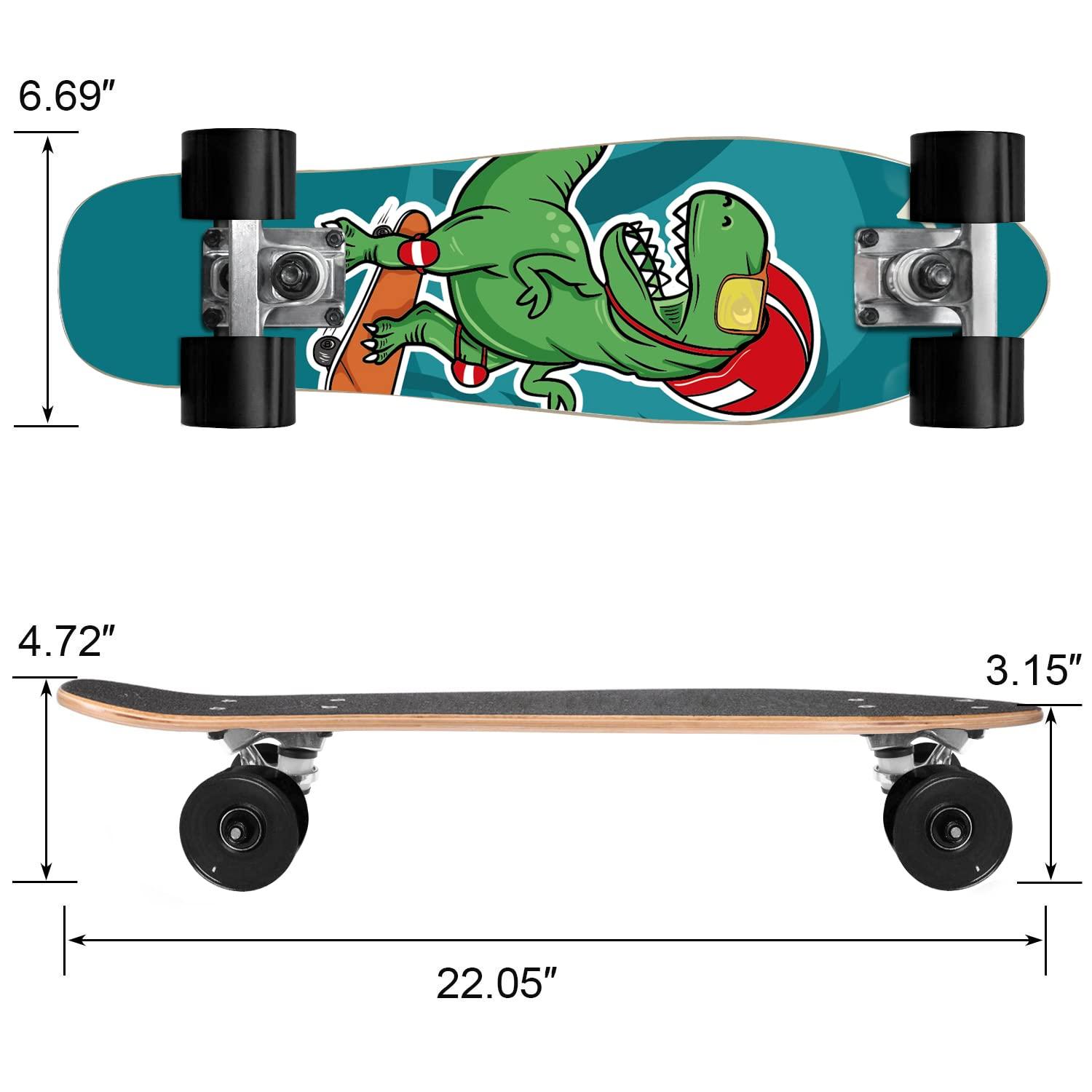 KO-ON KO-ON Skateboard Complete Skateboards 22 Inch Mini Cruiser Skateboards for Beginners Kids Boys and Girls (Robert T-Rex)
