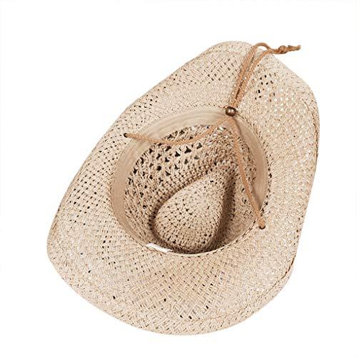 Greenery-GRE Men\'s Women\'s Straw Hat Summer Floppy Packable Panama Fedora Beach Sun Hat UPF 50+ Roll Up Foldable Large Brim Sun Protection Newsboy Travel Fishing Cap with Adjustable Chin Strap (Beige)