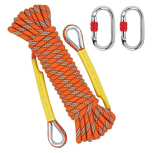 NTR 30M and 20M NTR Orange Outdoor Climbing Rope, 8mm Diameter Rock Climbing Rope with 2 Steel Hooks, Climbing Rope for Outdoors, Hiking Rope.