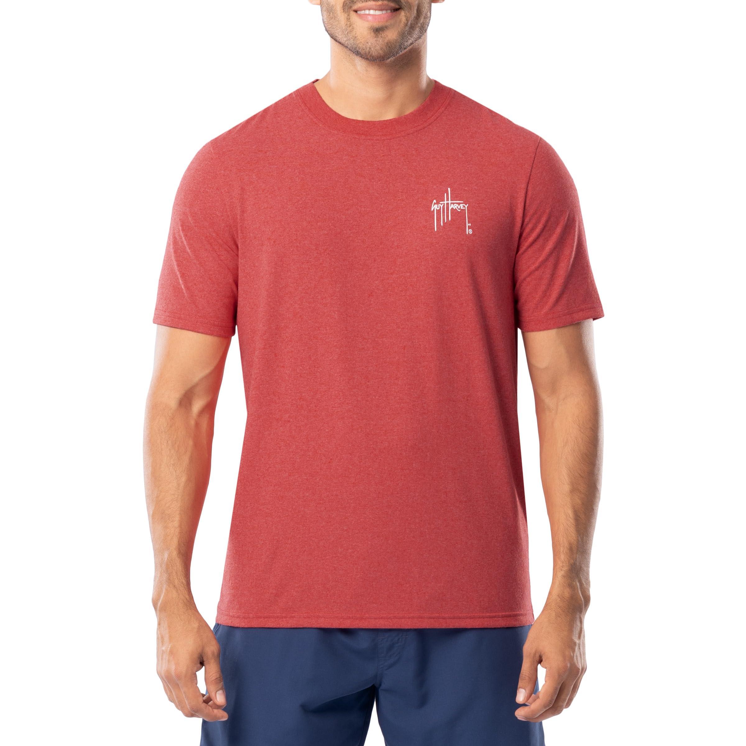 Guy Harvey Guy Harvey Mens Threadcycled Short Sleeve T-Shirt, Red Heather/Lobster Legends, Large