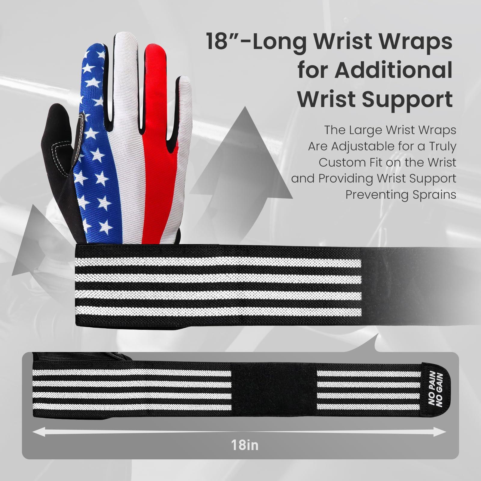 FINGER TEN FINGER TEN Weightlifting Workout Gloves Full Half Finger with Wrist Strap Support, Padded Grip for Weight Lifting Gym Fitness Exercise Training Men Male (USA Flag, Large)