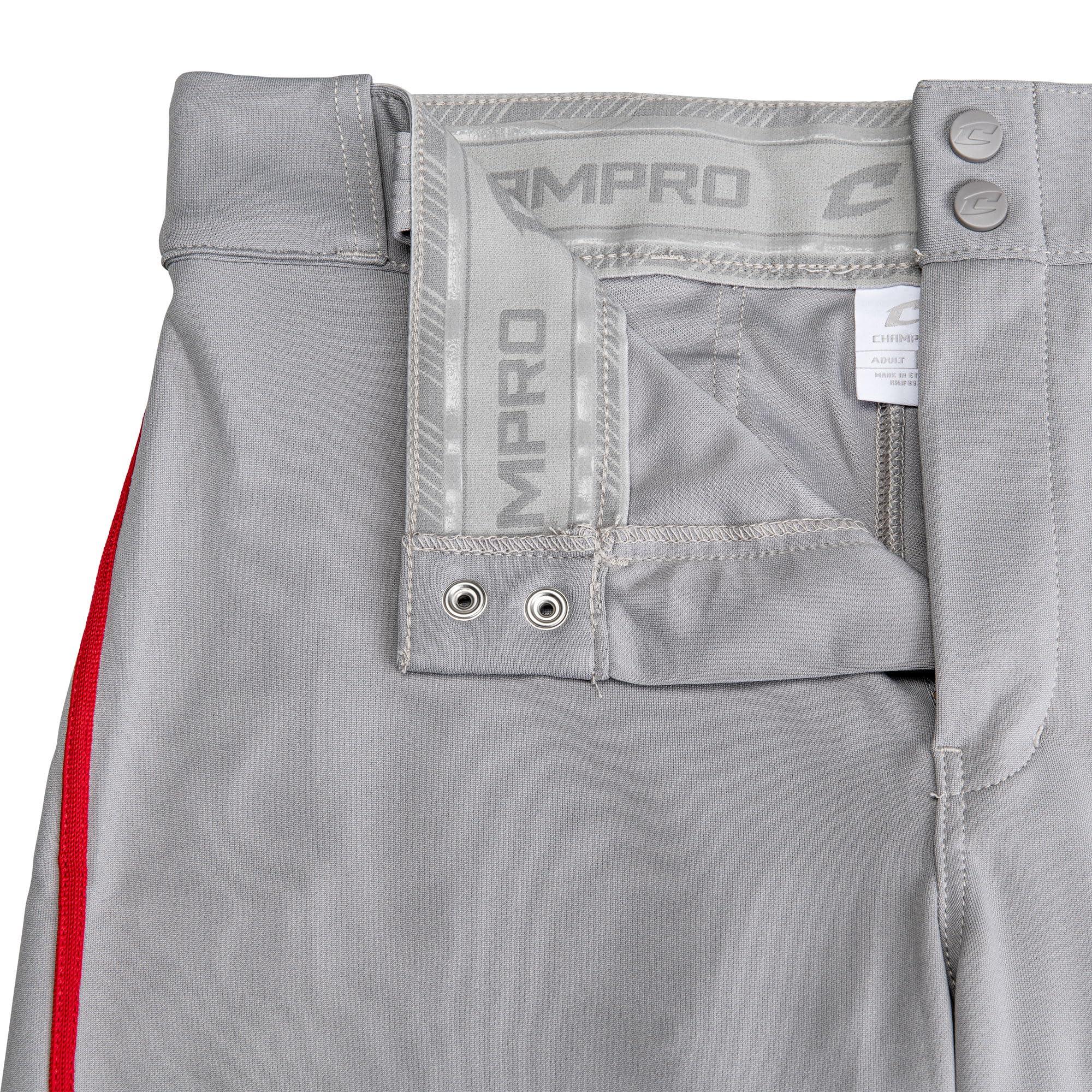 CHAMPRO CHAMPRO Standard Triple Crown 2.0 Tapered Bottom Baseball Pants with Braid, Grey, Scarlet