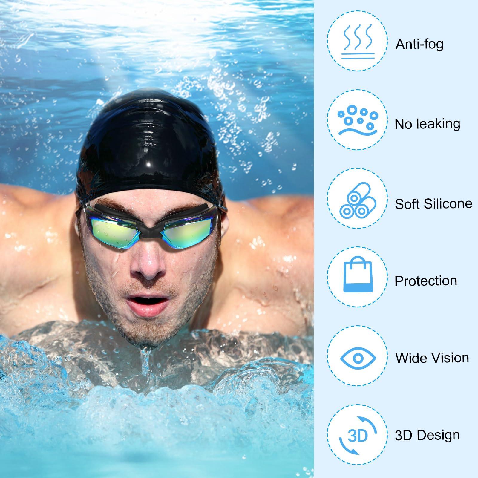 Flutesan Flutesan 6 Pack Swimming Goggles Adult Kids Anti Fog Pool Goggles with Ear Plugs Nose Clip No Leaking Full Protection(Multi Color,6.3 x 1.8 Inches)