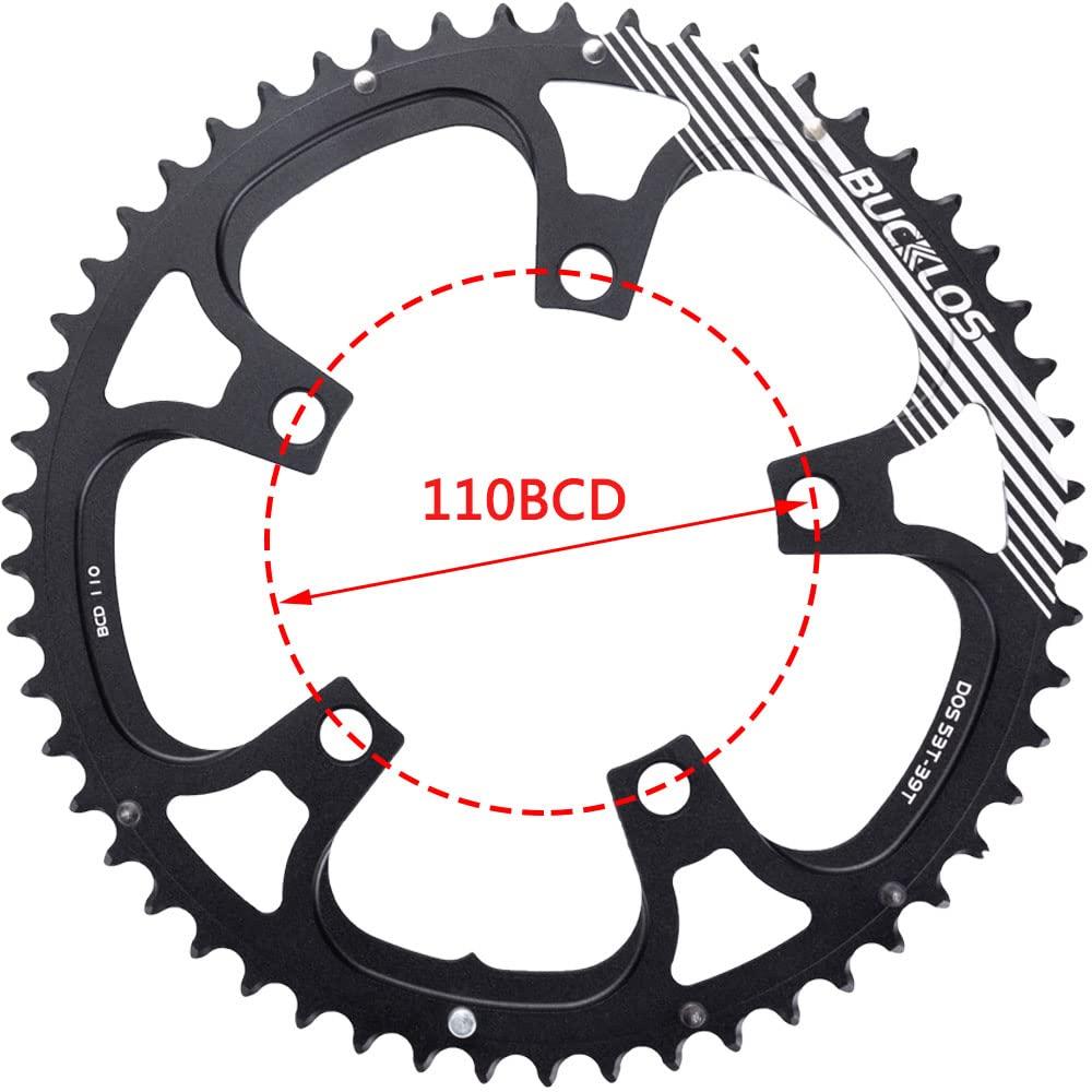 BUCKLOS BUCKLOS 110BCD Bike Chainring Set with Pin, Double Round 5 Bolts Aluminum Chainring 50T 34T 52T 36T 53T 39T for Road Bike Bicycle Fits 8 9 10 11 Speed Chains