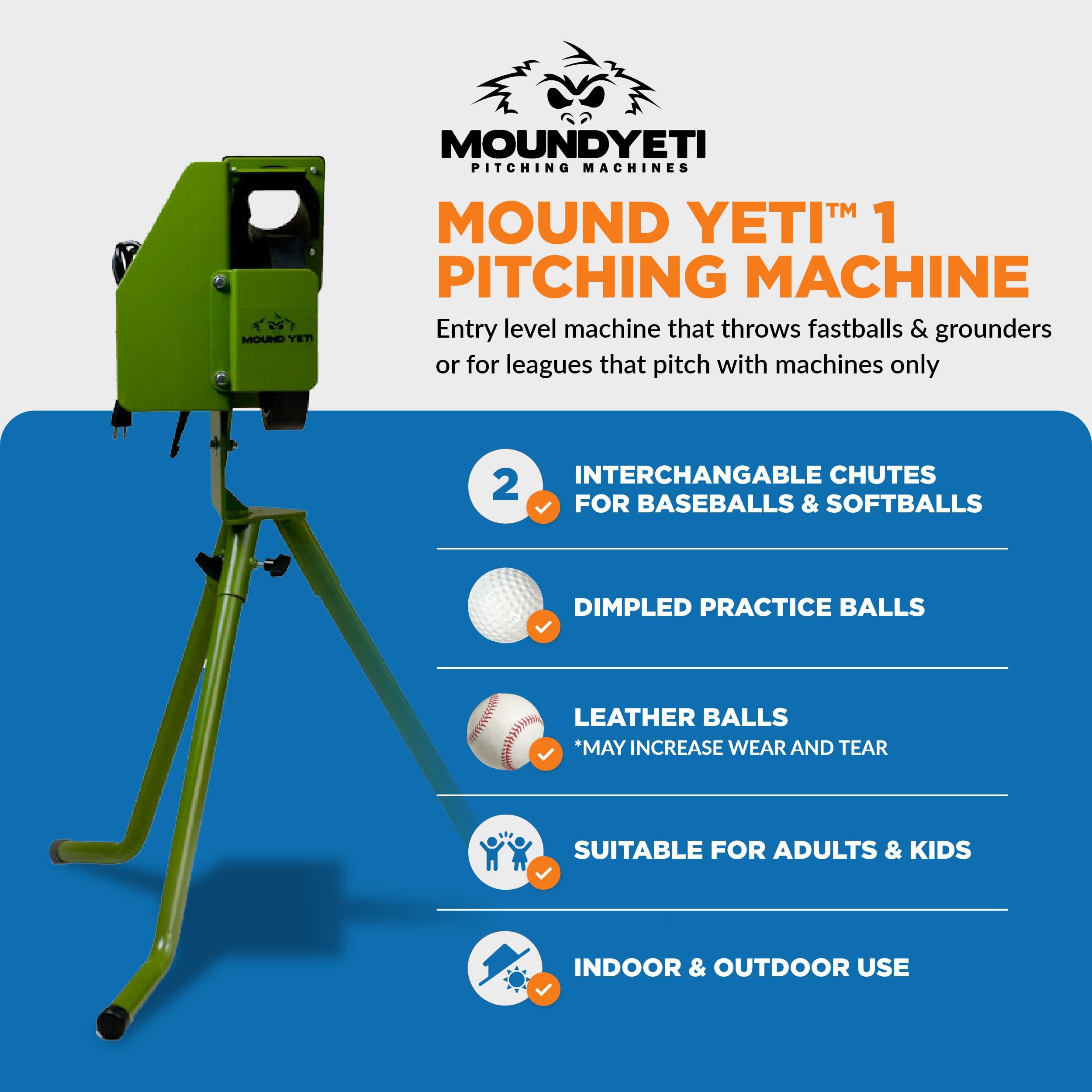 MOUND YETI PITCHING MACHINES Mound Yeti-1 Baseball Softball Pitching Machine, Youth and Adult Single Wheel Pitching Machine for Baseball and Softball, Training Equipment, YETI-1