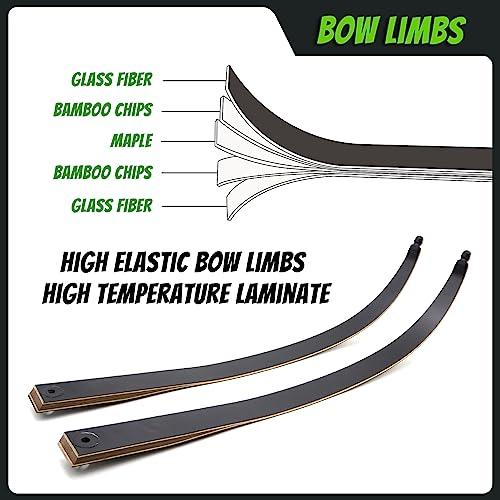 HANDBAIGE Black Hunter 60\" Takedown Archery Recurve Bows for Adults Solid Wood Bow Riser and Glass Fiber Bamboo Maple Laminated Bow Limbs 20-60lbs Hunting Bows for Men and Women Right Hand Recurve Bow Set