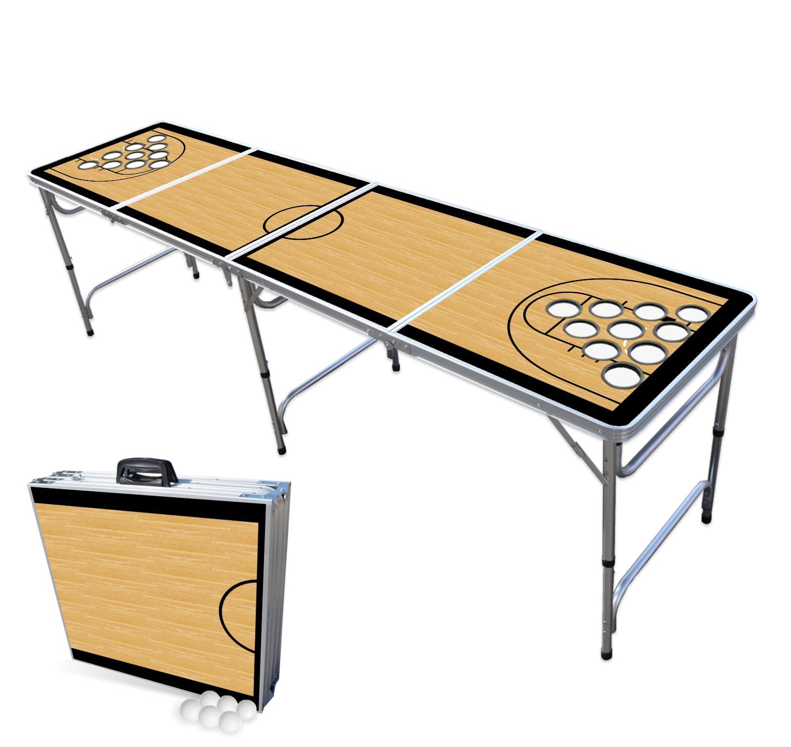 PartyPongTables.com PartyPong 8-Foot Folding Beer Pong Table w/Cup Holes - Basketball Court Edition