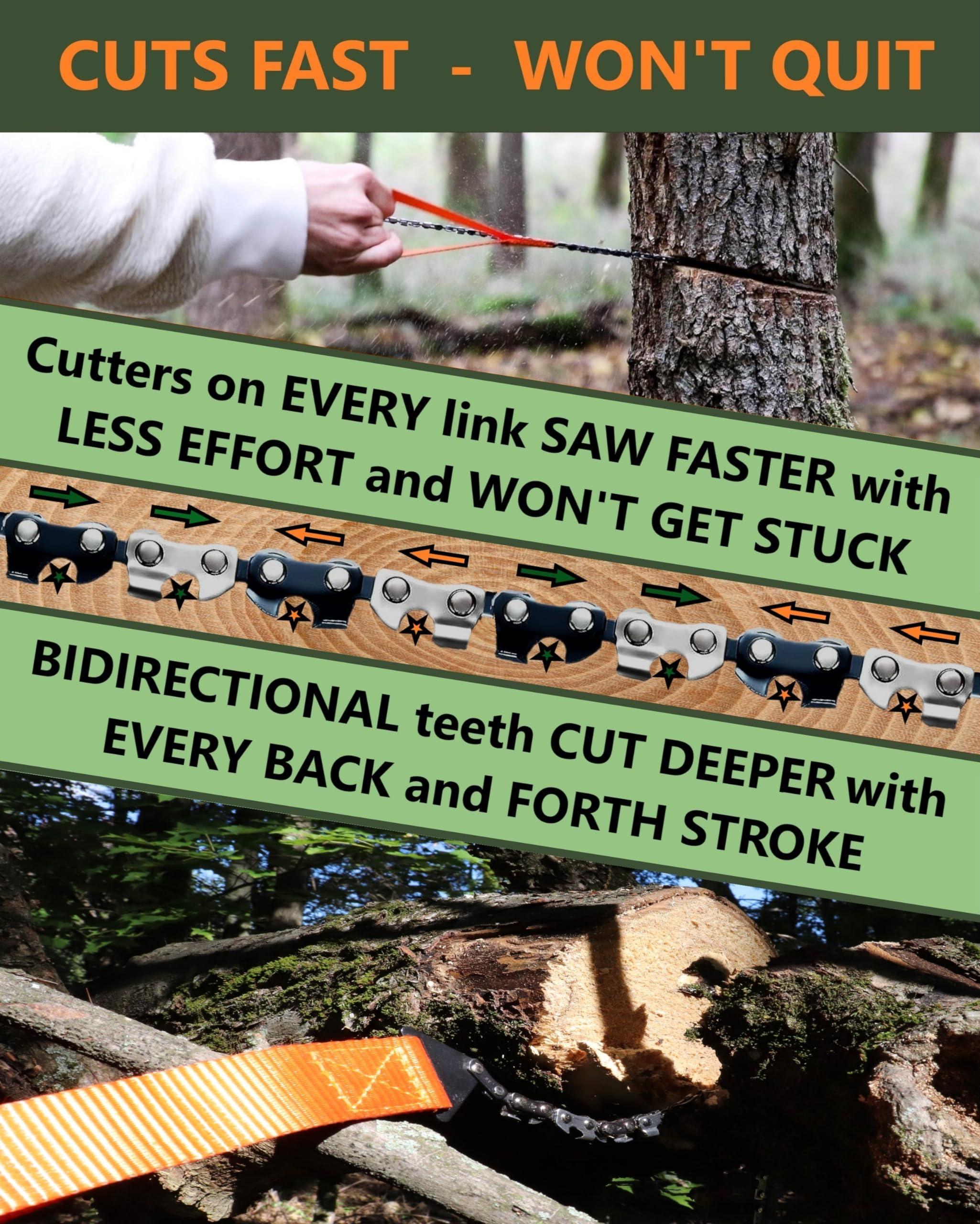 Roadfare Pocket Chainsaw - 36 Inch Manual Hand Chain Saw - Pocket Saw with 48 Bidirectional Teeth - Camping Saw Survival Saw For Fast Easy Cutting - Wire Saw - Rope Saw - Cable Saw - Backpacking Gear Camp Saw