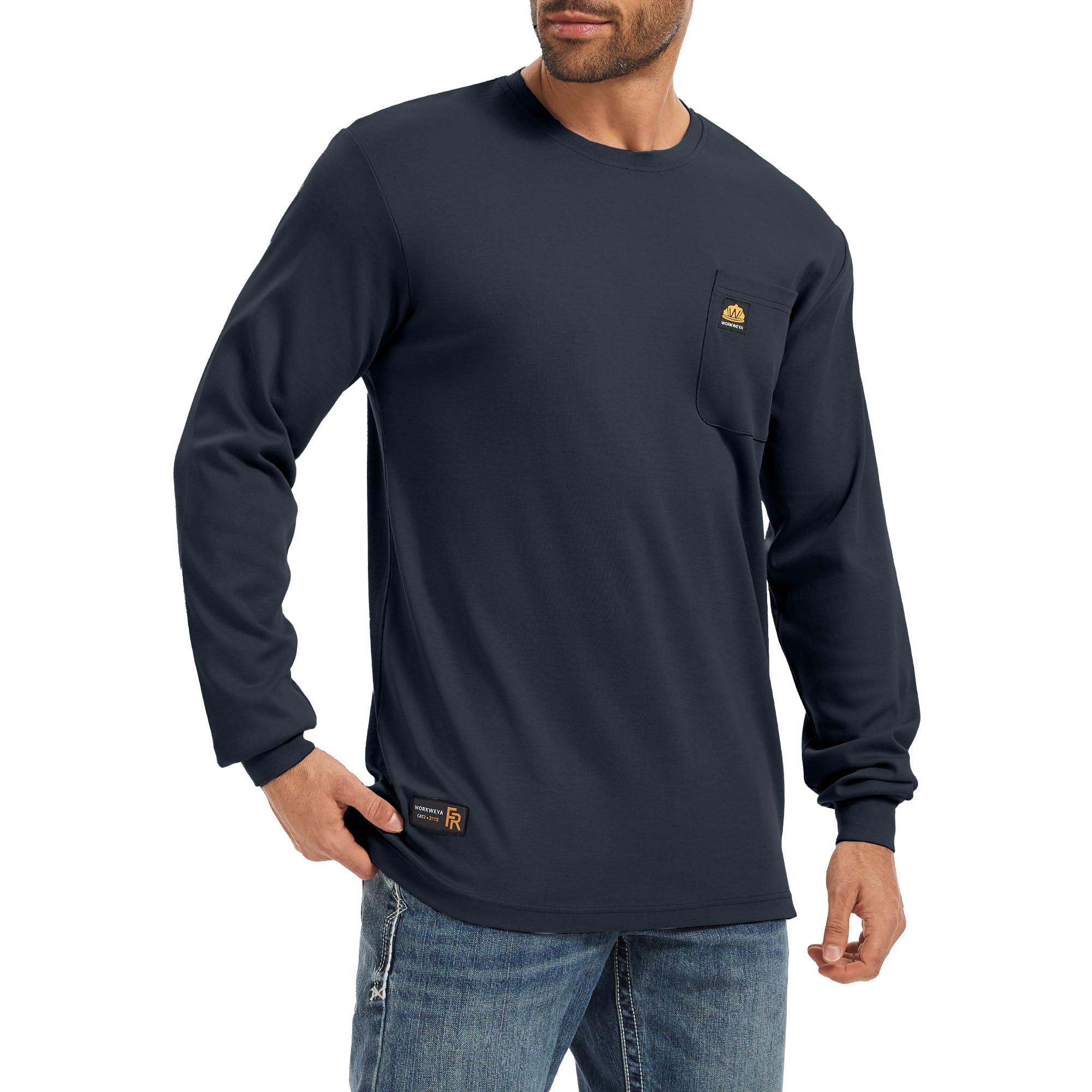 WORKWEYA WORKWEYA FR Shirts for Men 6.5oz Flame Resistant Shirt Lightweight NFPA 2112 Long Sleeve Shirt Blue